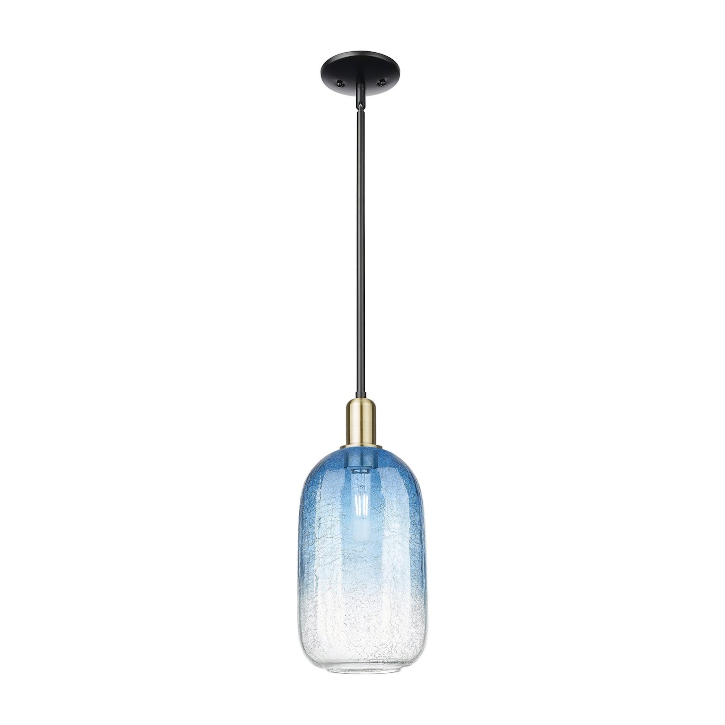 Innovations Brookhaven Cloche 7in 1-Light Mini Pendant | Industrial Black Antique Brass and Sapphire Blue Glass | Kitchen | Model 716-1S-BAB-G482-7SB