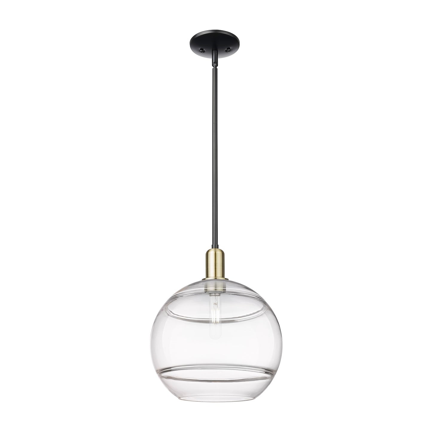 Innovations Rochester 12in 1-Light Mini Pendant | Industrial Black Antique Brass and Clear Glass | Kitchen Island & Dining | Model 716-1S-BAB-G556-12CL