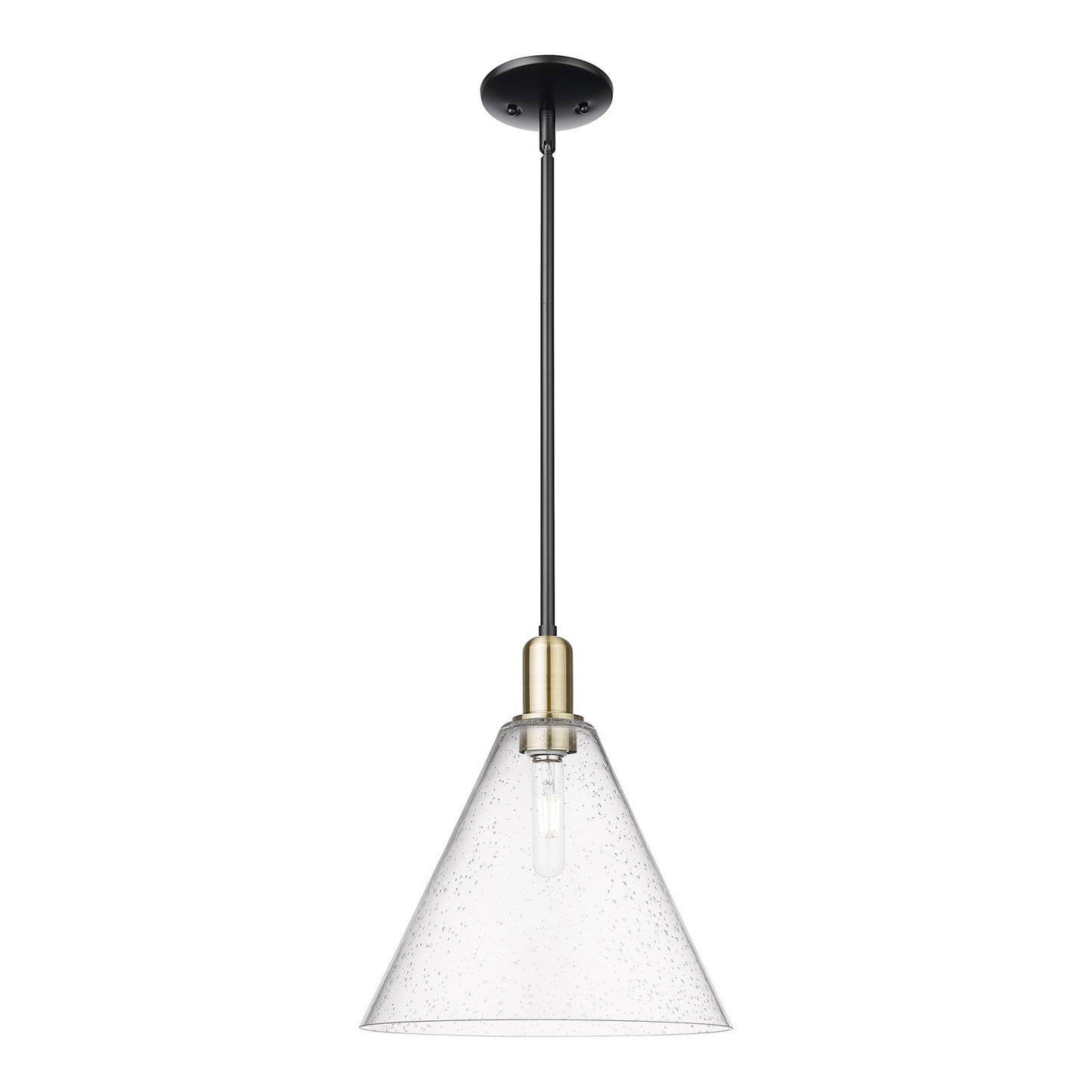 Innovations Berkshire Glass 12in 1-Light Mini Pendant | Industrial Black Antique Brass and Seedy Glass | Kitchen Island & | Model 716-1S-BAB-GBC-124