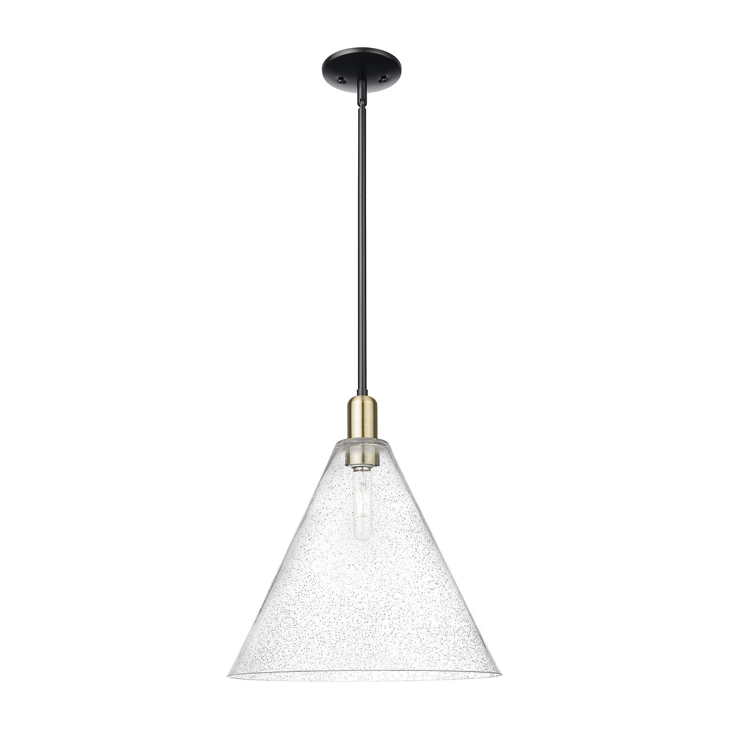 Innovations Berkshire Glass 16in 1-Light Mini Pendant | Industrial Black Antique Brass and Seedy Glass | Kitchen Island & | Model 716-1S-BAB-GBC-164