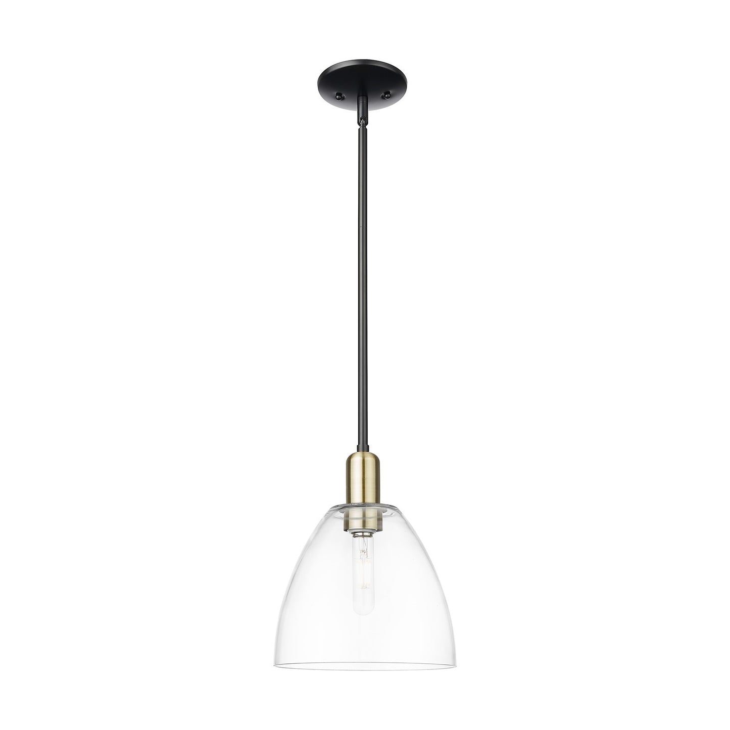 Innovations Bristol 9in 1-Light Mini Pendant | Industrial Black Antique Brass Steel and Clear Glass | Kitchen Island & Dining | Model 716-1S-BAB-GBD-92
