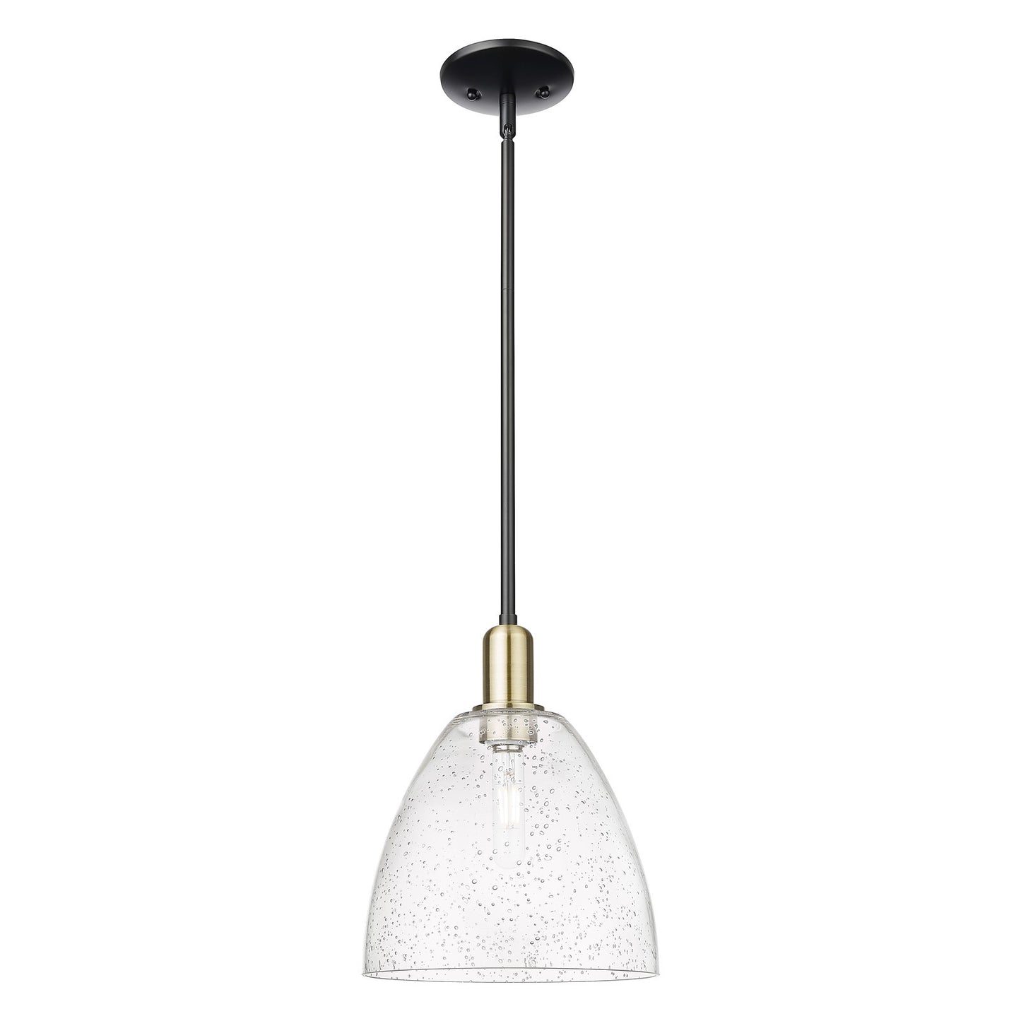 Innovations Bristol 9in 1-Light Mini Pendant | Industrial Black Antique Brass Steel and Seedy Glass | Kitchen Island & Dining | Model 716-1S-BAB-GBD-94