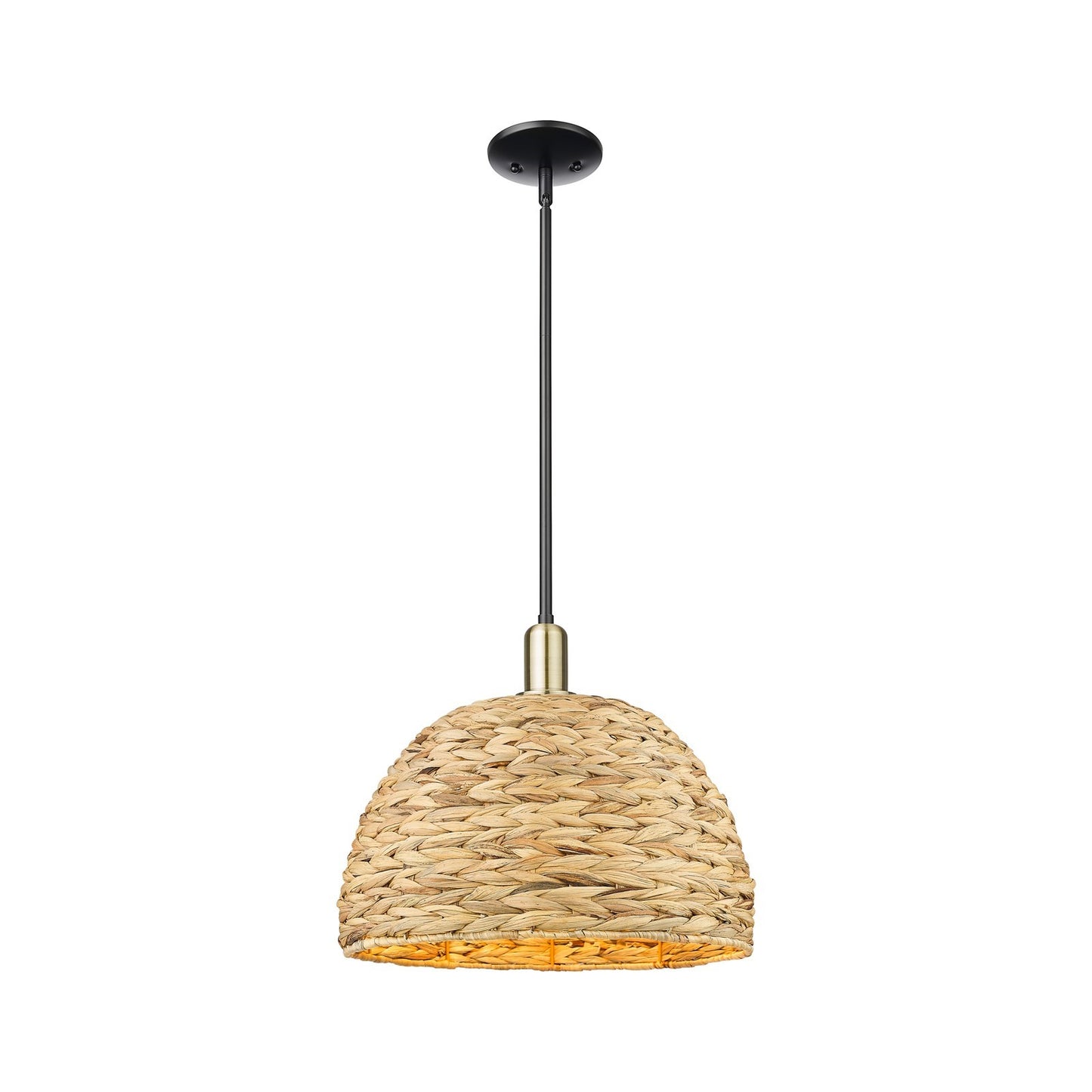 Innovations Woven Rattan 16in 1-Light Mini Pendant | Industrial Black Antique Brass Steel and Natural Rattan Shade | Kitchen | Model 716-1S-BAB-RBD-16-NAT