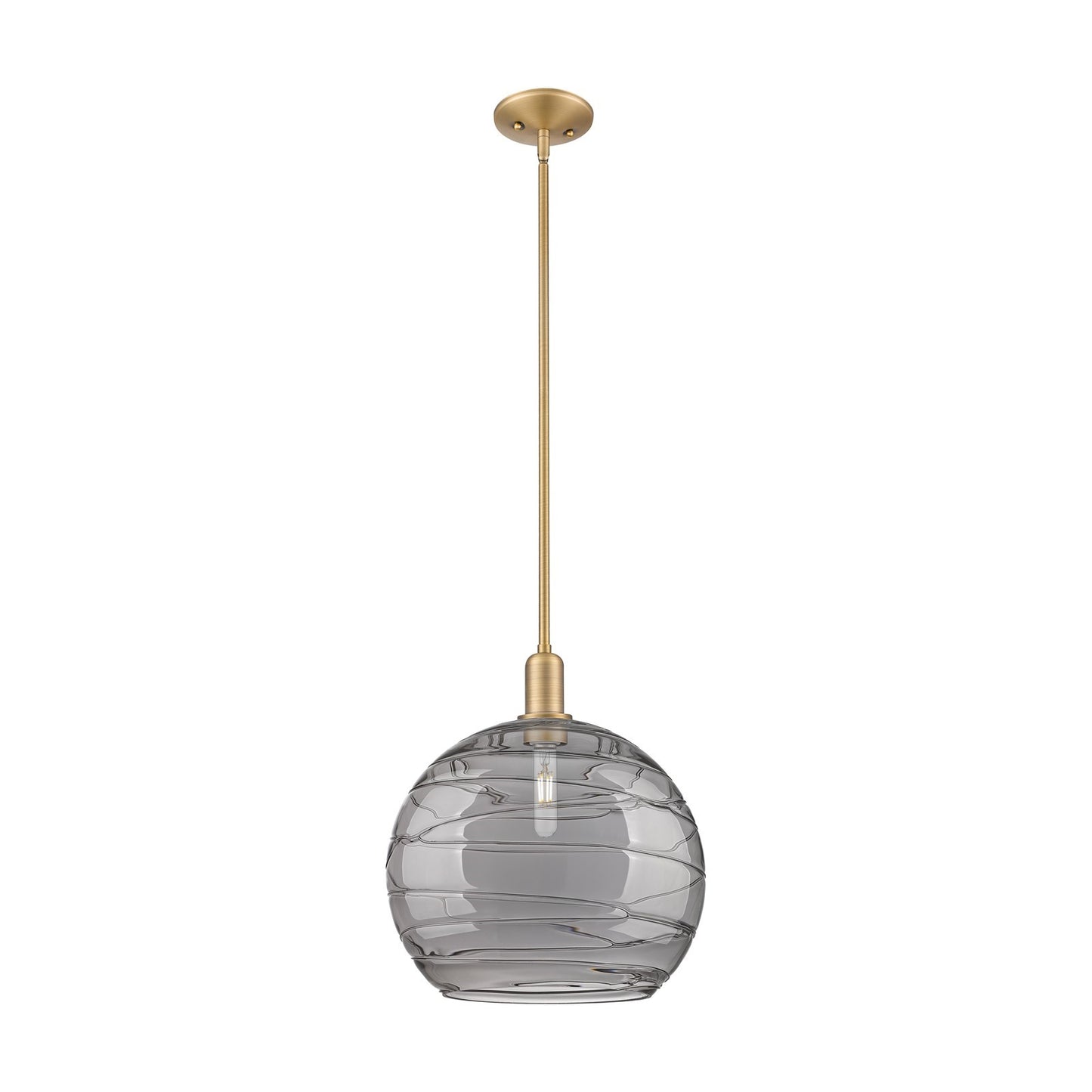 Innovations Athens Deco Swirl 14in 1-Light Mini Pendant | Industrial Brushed Brass and Light Smoke Glass | Kitchen Island & | Model 716-1S-BB-G1213-14SM