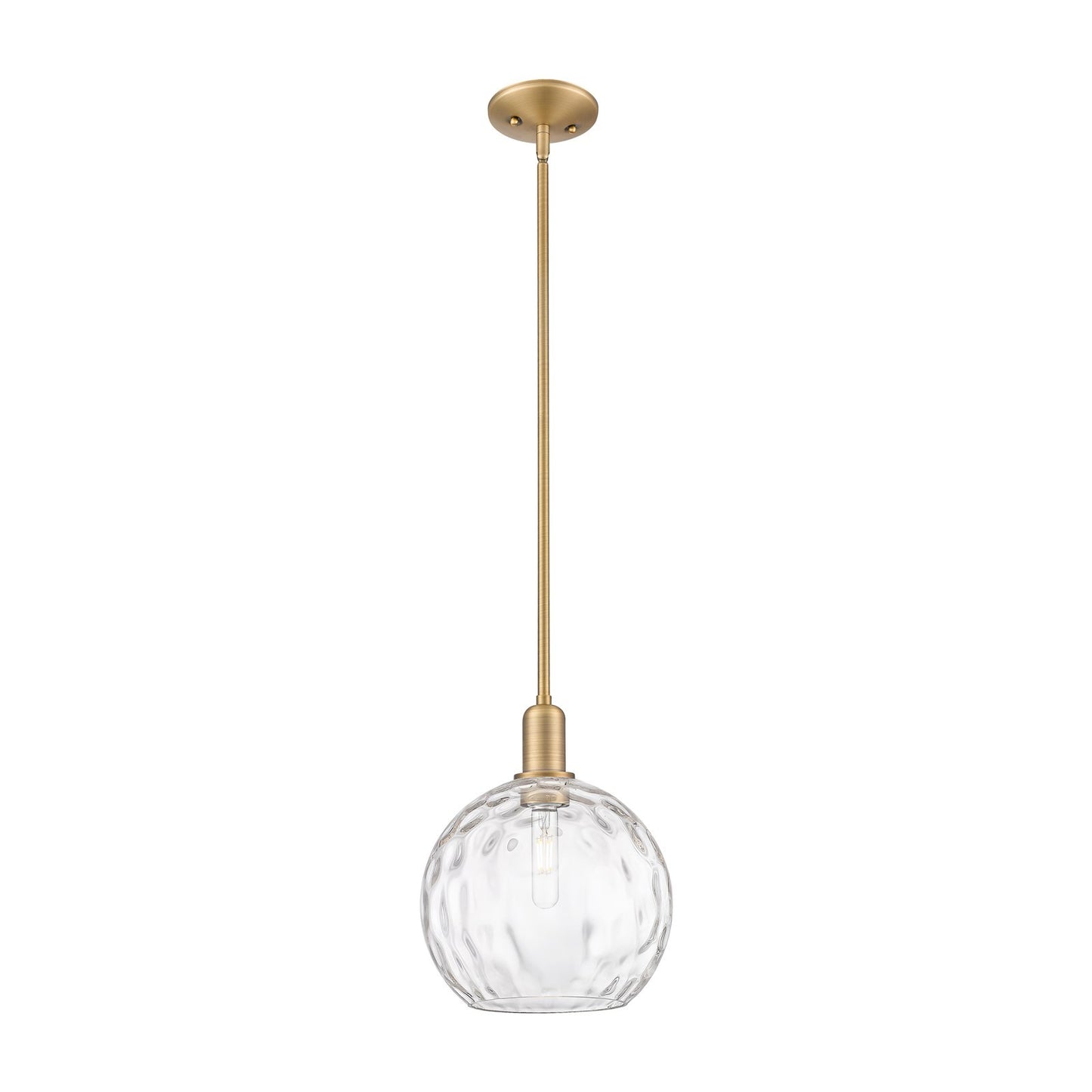 Innovations Athens Water Glass 10in 1-Light Mini Pendant | Industrial Brushed Brass and Clear Glass | Kitchen Island & Dining | Model 716-1S-BB-G1215-10