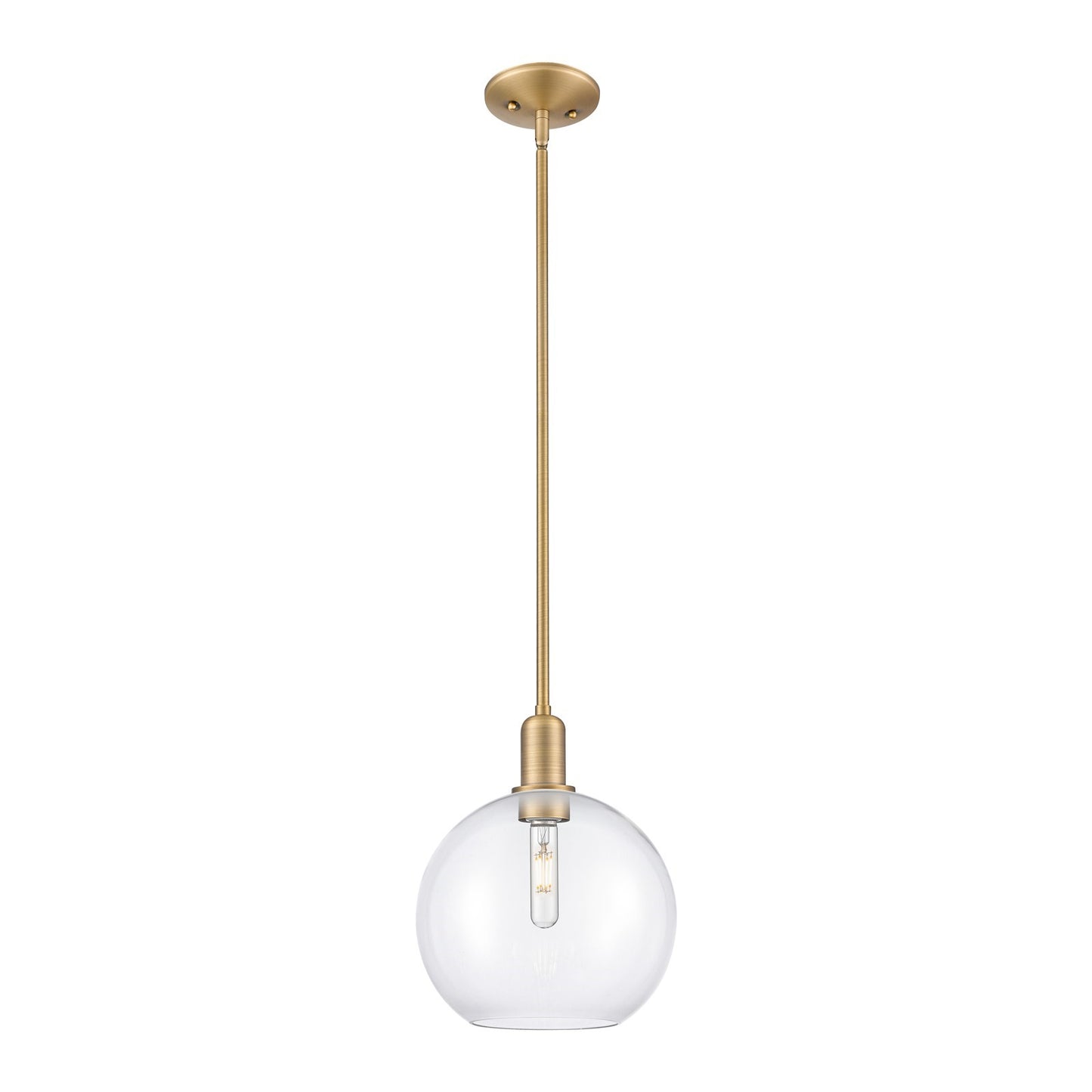 Innovations Athens 10in 1-Light Mini Pendant | Industrial Brushed Brass Steel and Clear Glass | Kitchen Island & Dining Room | Model 716-1S-BB-G122-10