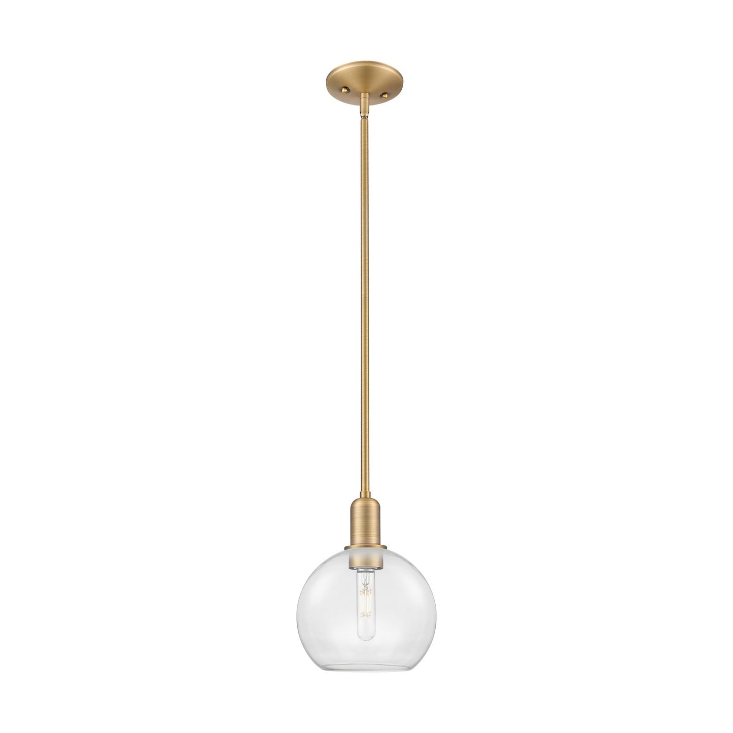 Innovations Athens 8in 1-Light Mini Pendant | Industrial Brushed Brass Steel and Clear Glass | Kitchen Island & Dining Room | 8 x | Model 716-1S-BB-G122-8