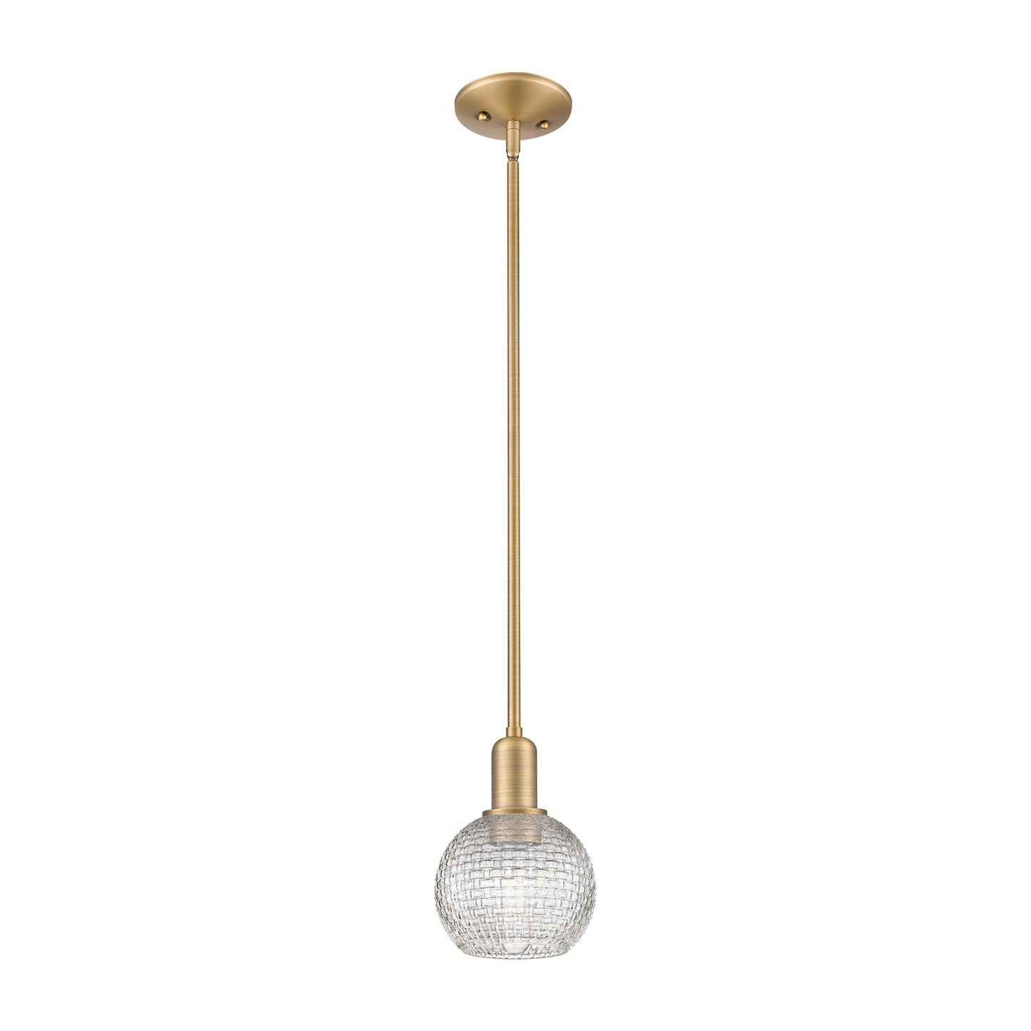 Innovations Athens 6in 1-Light Mini Pendant | Industrial Brushed Brass and Clear Basket Weave Glass | Kitchen Island & Dining | Model 716-1S-BB-G122C-6CL