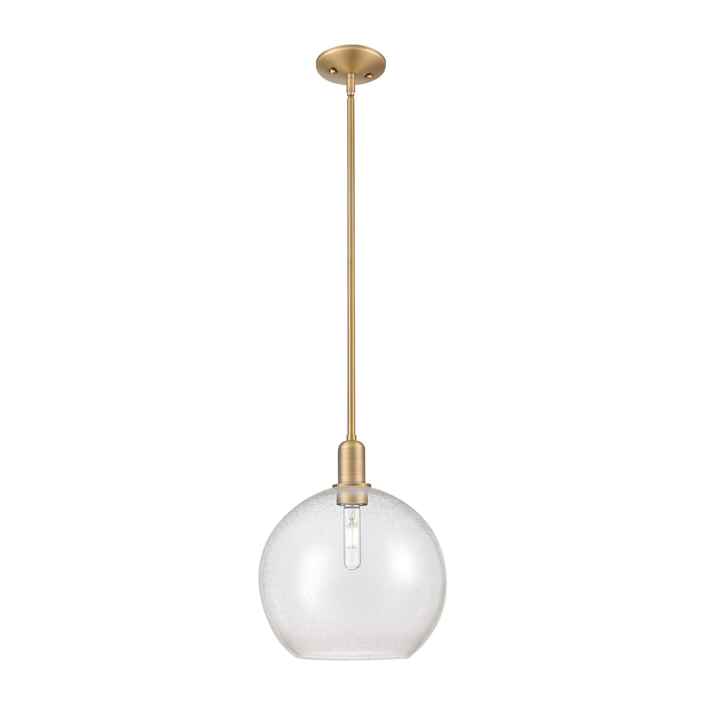 Innovations Athens 12in 1-Light Mini Pendant | Industrial Brushed Brass Steel and Seedy Glass | Kitchen Island & Dining Room | Model 716-1S-BB-G124-12