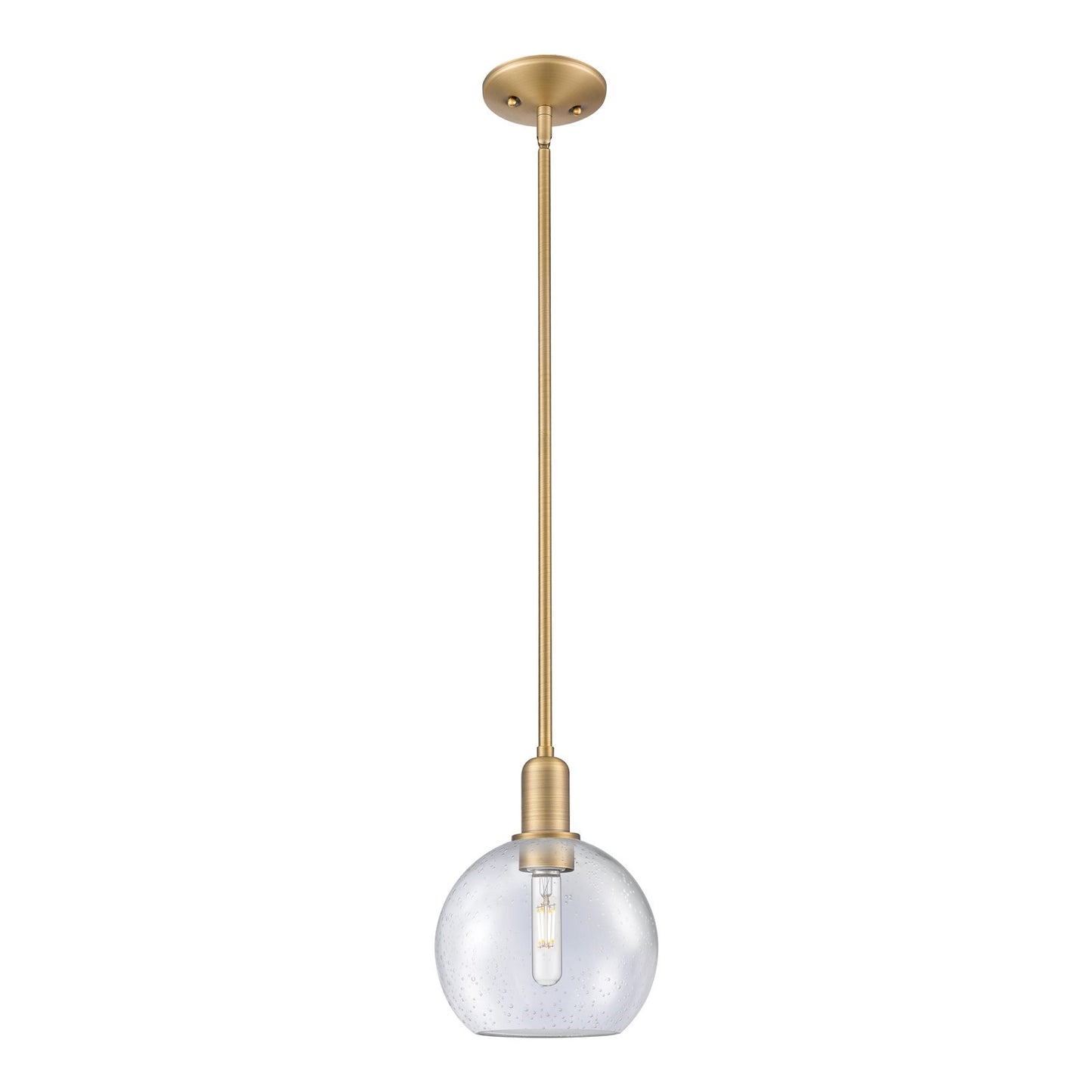 Innovations Athens 8in 1-Light Mini Pendant | Industrial Brushed Brass Steel and Seedy Glass | Kitchen Island & Dining Room | 8 x | Model 716-1S-BB-G124-8