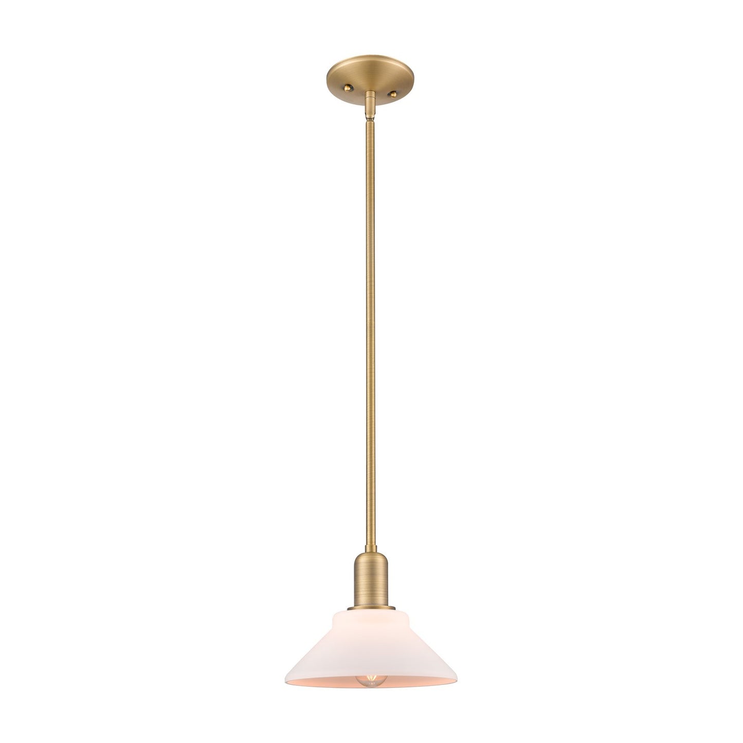 Innovations Orwell 8.38in 1-Light Mini Pendant | Industrial Brushed Brass and Matte White Glass | Kitchen Island & Dining Room | Model 716-1S-BB-G131