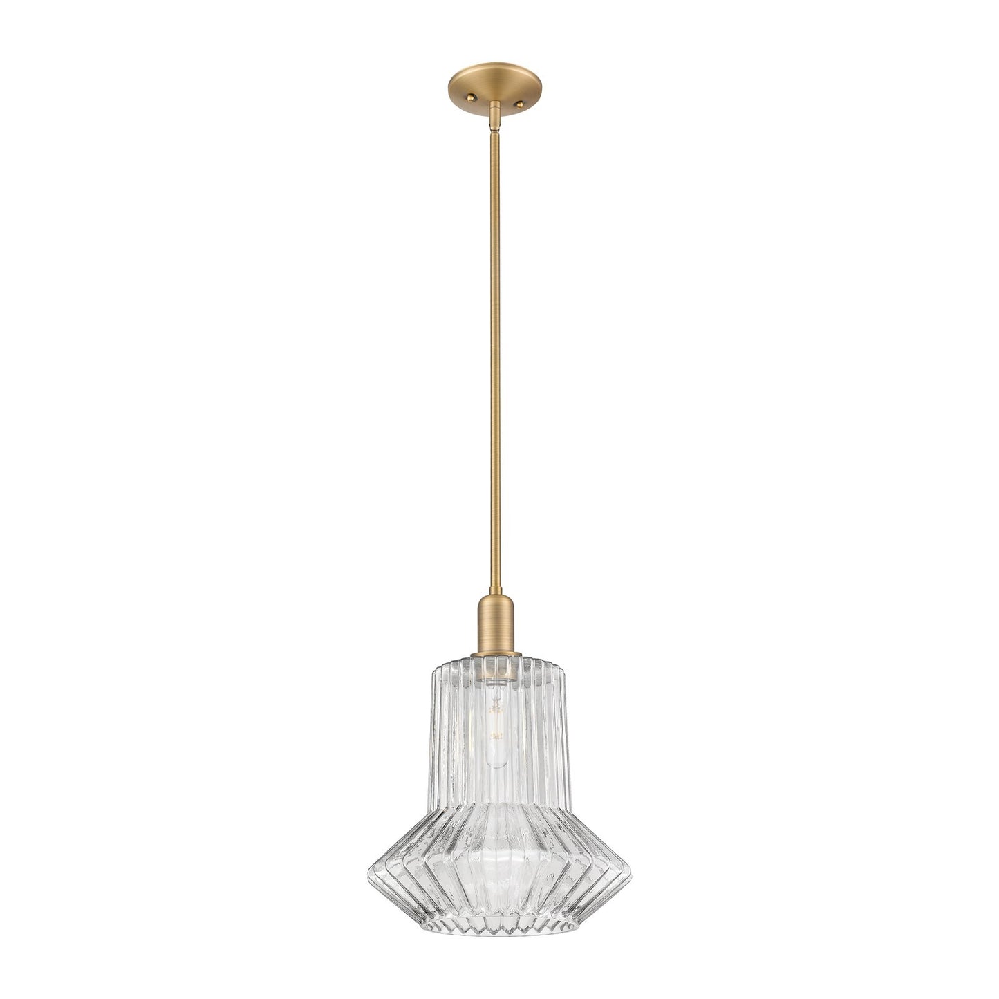 Innovations Springwater 12in 1-Light Mini Pendant | Industrial Brushed Brass and Clear Fluted Glass | Kitchen Island & Dining Room | Model 716-1S-BB-G212
