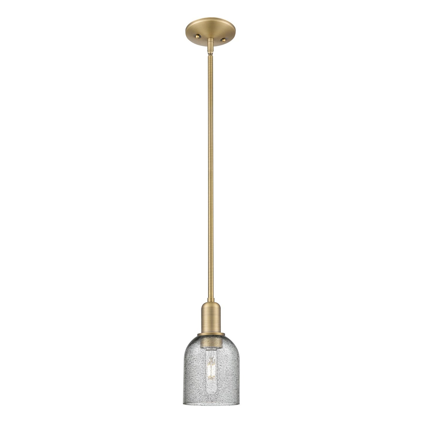 Innovations Caledonia 5in 1-Light Mini Pendant | Industrial Brushed Brass Steel and Charcoal Glass | Kitchen Island & Dining Room | Model 716-1S-BB-G257