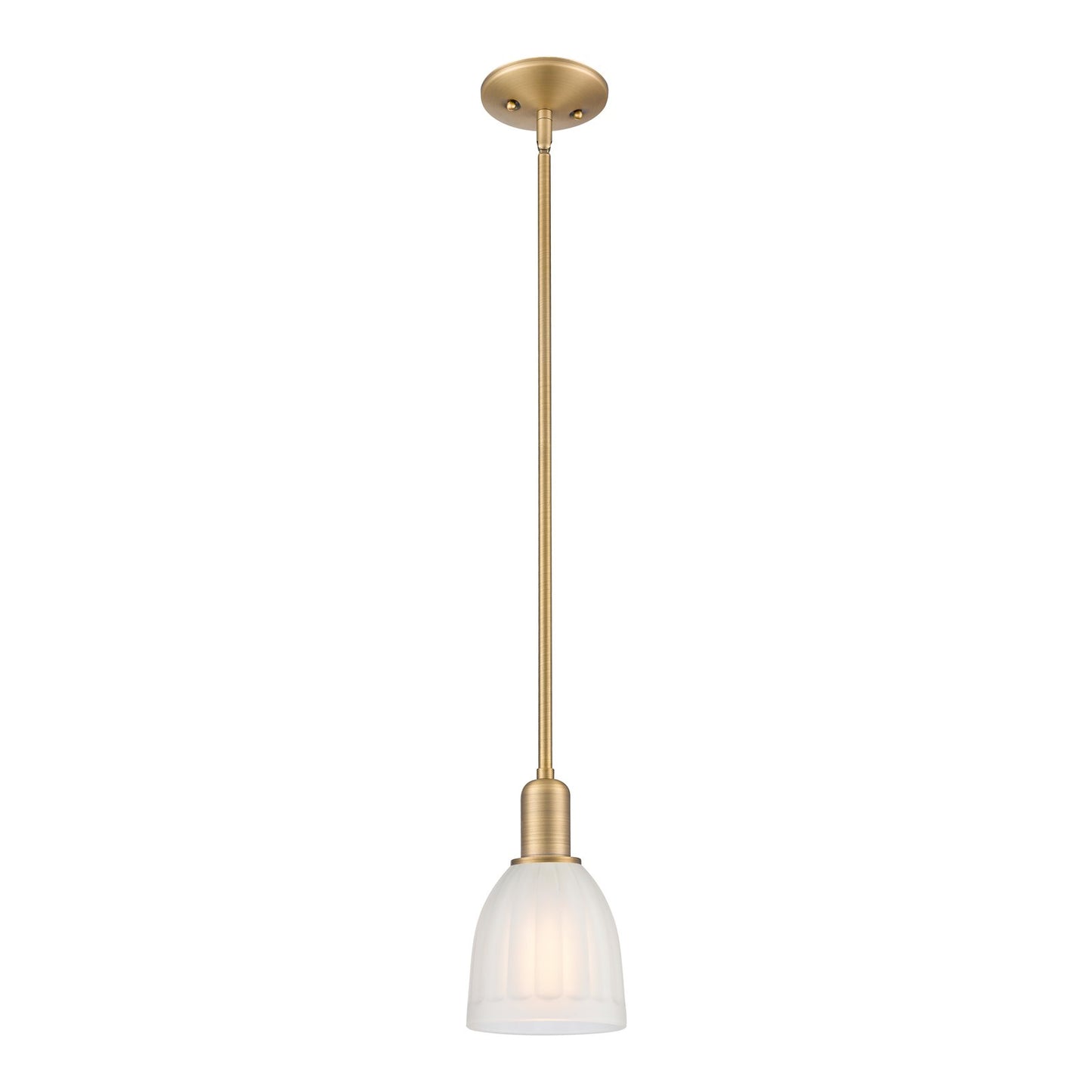 Innovations Brookfield 6in 1-Light Mini Pendant | Industrial Brushed Brass and White Frosted Ribbed Glass | Kitchen Island & Dining | Model 716-1S-BB-G441