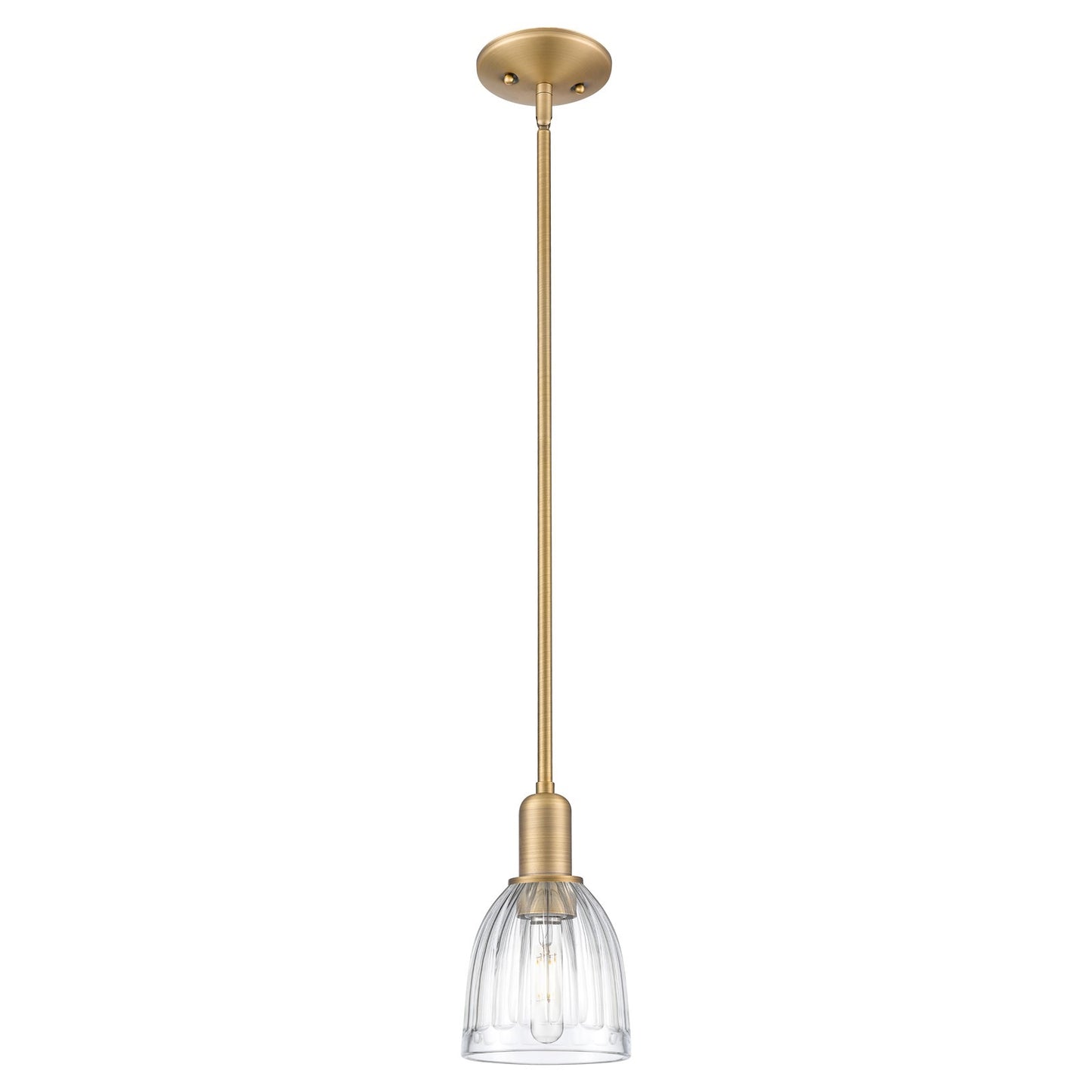 Innovations Brookfield 6in 1-Light Mini Pendant | Industrial Brushed Brass Steel and Clear Ribbed Glass | Kitchen Island & Dining | Model 716-1S-BB-G442