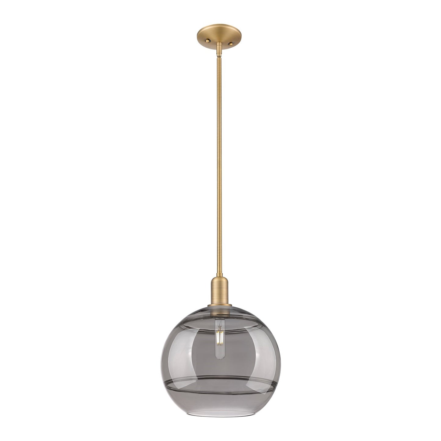 Innovations Rochester 12in 1-Light Mini Pendant | Industrial Brushed Brass Steel and Light Smoke Glass | Kitchen Island & | Model 716-1S-BB-G556-12SM