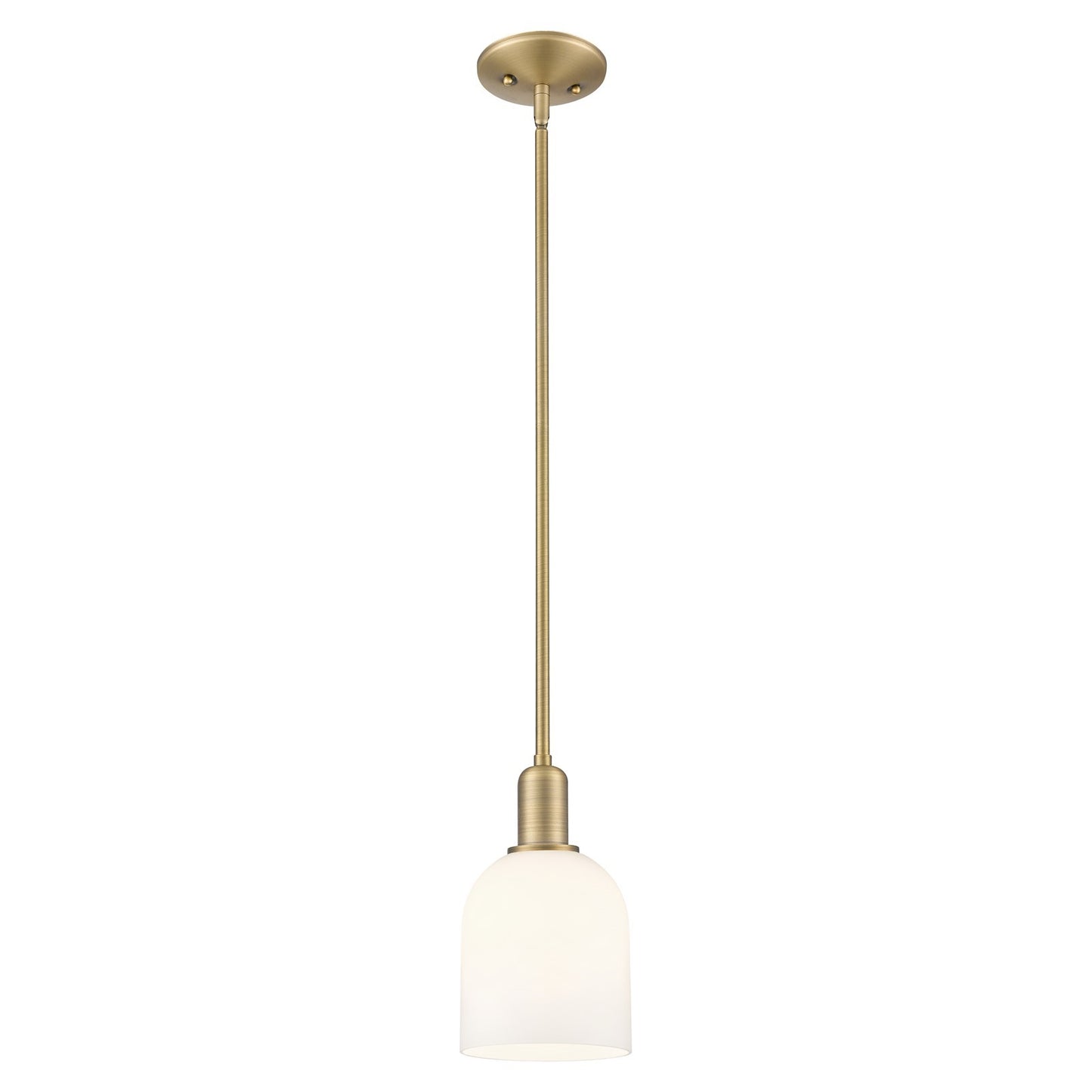 Innovations Bella 6in 1-Light Mini Pendant | Brushed Brass Steel and White Glass | Kitchen Island & Dining Room | 5.5 x 10.12 | Model 716-1S-BB-G558-6GWH