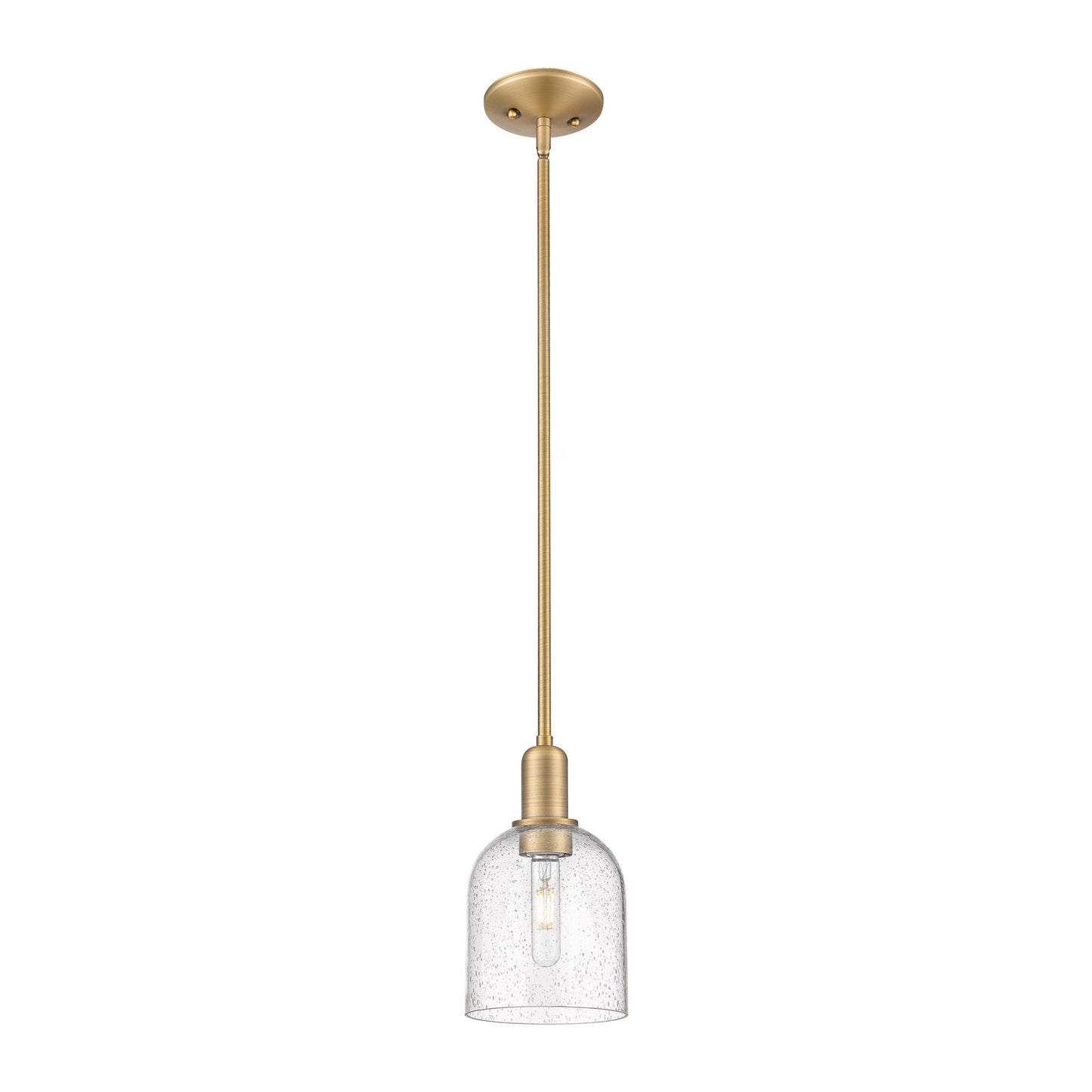 Innovations Bella 6in 1-Light Mini Pendant | Industrial Brushed Brass Steel and Seedy Glass | Kitchen Island & Dining Room | Model 716-1S-BB-G558-6SDY