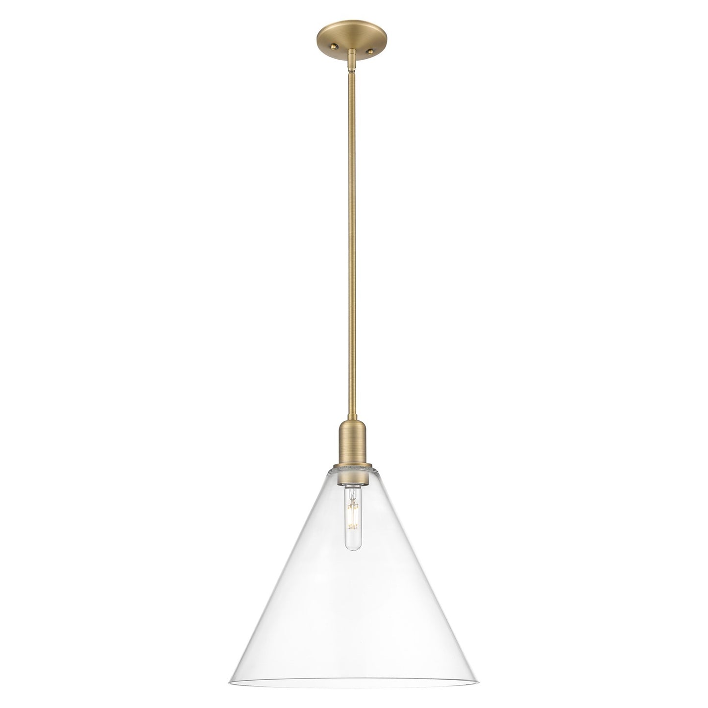 Innovations Berkshire Glass 16in 1-Light Mini Pendant | Industrial Brushed Brass Steel and Clear Glass | Kitchen Island & Dining | Model 716-1S-BB-GBC-162