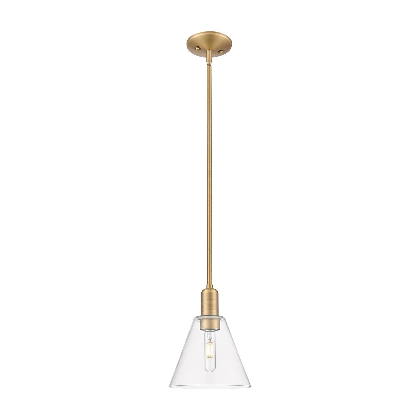 Innovations Berkshire Glass 8in 1-Light Mini Pendant | Industrial Brushed Brass Steel and Clear Glass | Kitchen Island & Dining | Model 716-1S-BB-GBC-82
