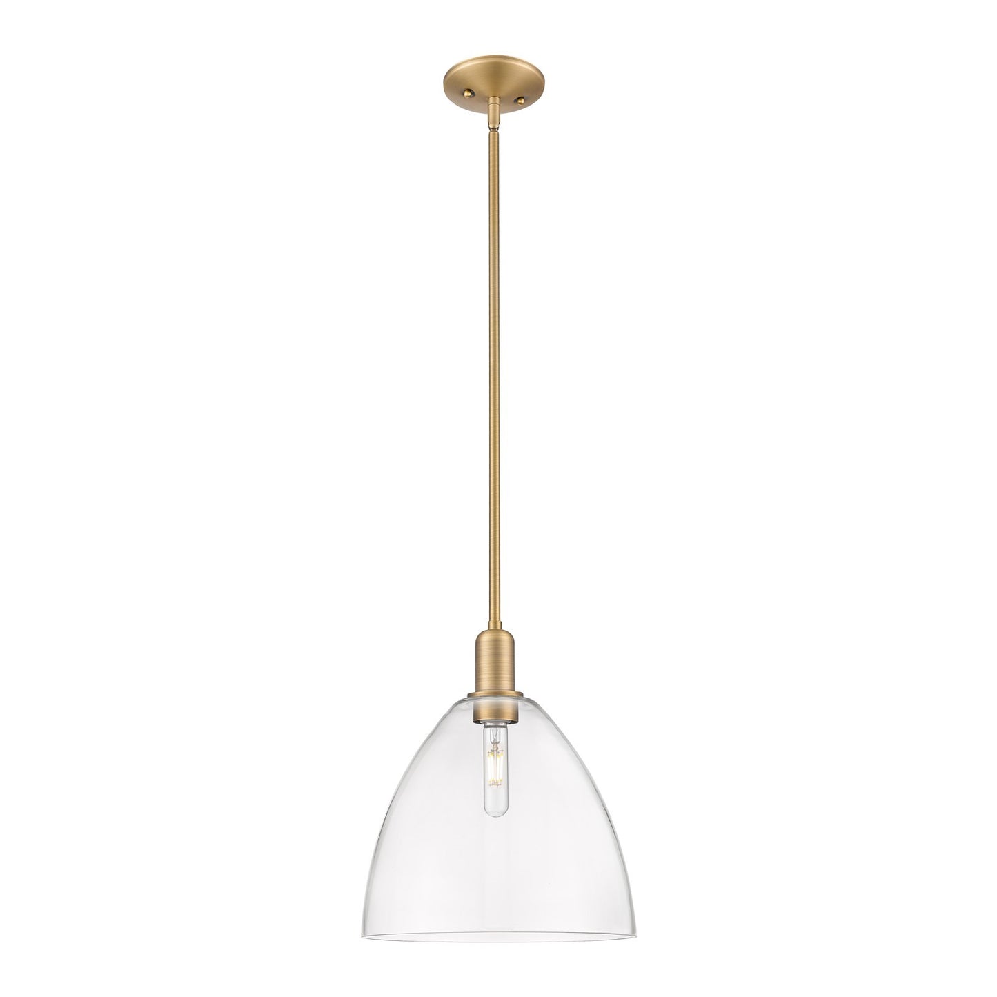 Innovations Bristol 12in 1-Light Mini Pendant | Industrial Brushed Brass Steel and Clear Glass | Kitchen Island & Dining Room | Model 716-1S-BB-GBD-122