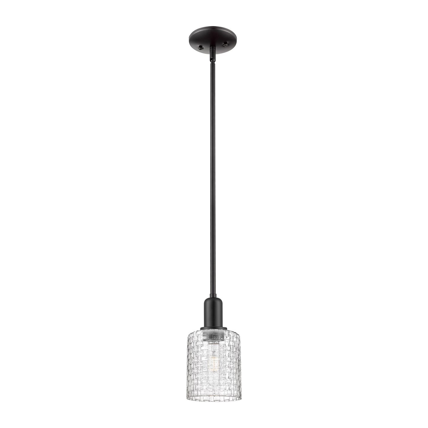 Innovations Cobbleskill 5in 1-Light Mini Pendant | Industrial Matte Black Steel and Clear Basket Weave Glass | Kitchen Island | Model 716-1S-BK-G112C-5CL