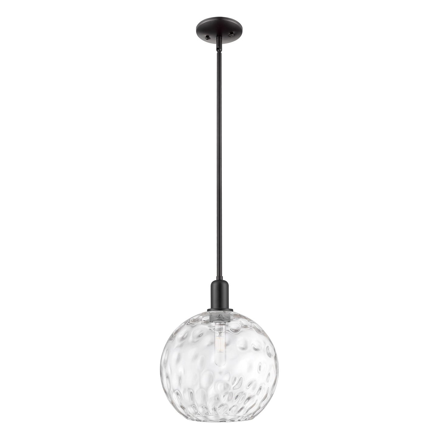 Innovations Athens Water Glass 12in 1-Light Mini Pendant | Industrial Matte Black Steel and Clear Glass | Kitchen Island & | Model 716-1S-BK-G1215-12