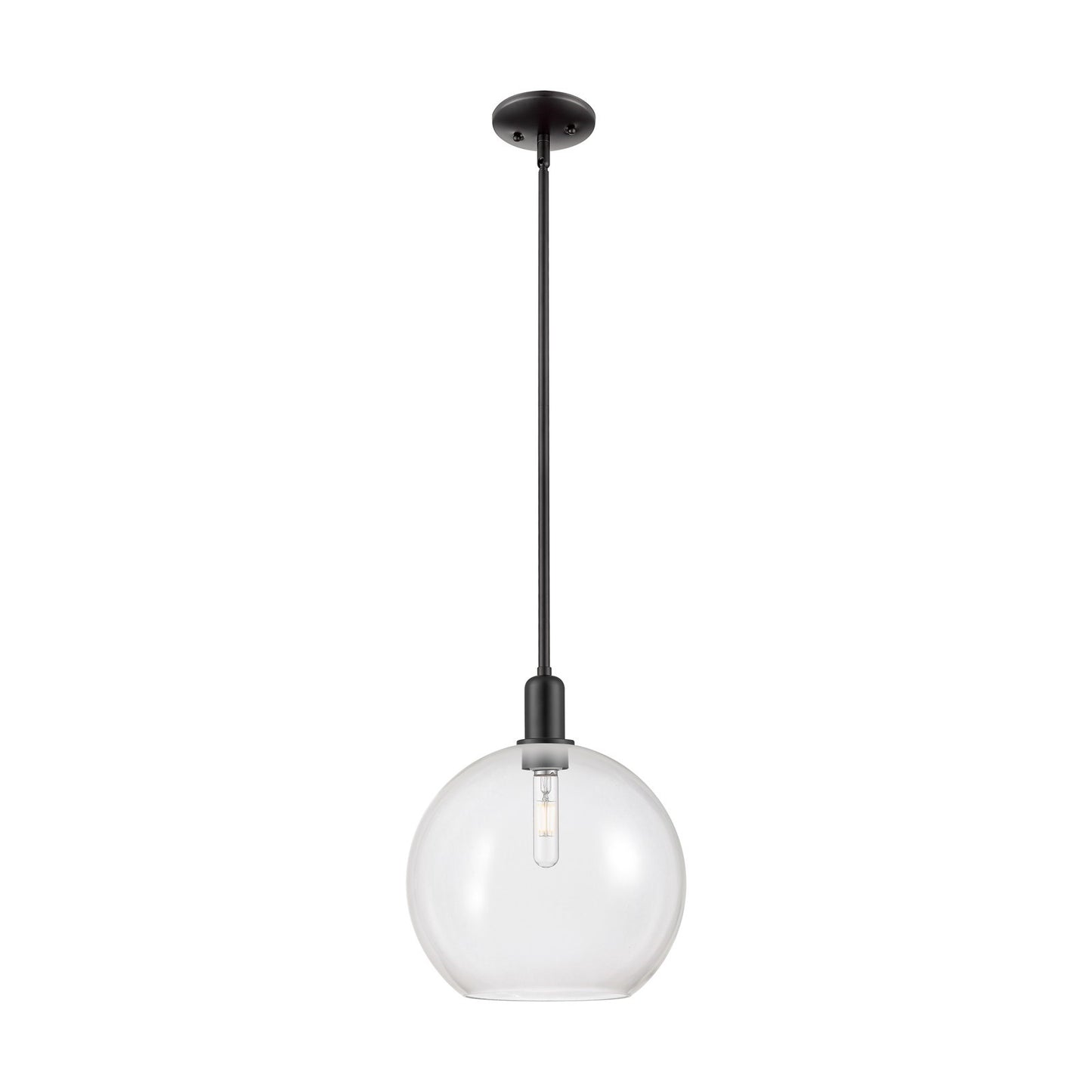 Innovations Athens 12in 1-Light Mini Pendant | Industrial Matte Black Steel and Clear Glass | Kitchen Island & Dining Room | Model 716-1S-BK-G122-12