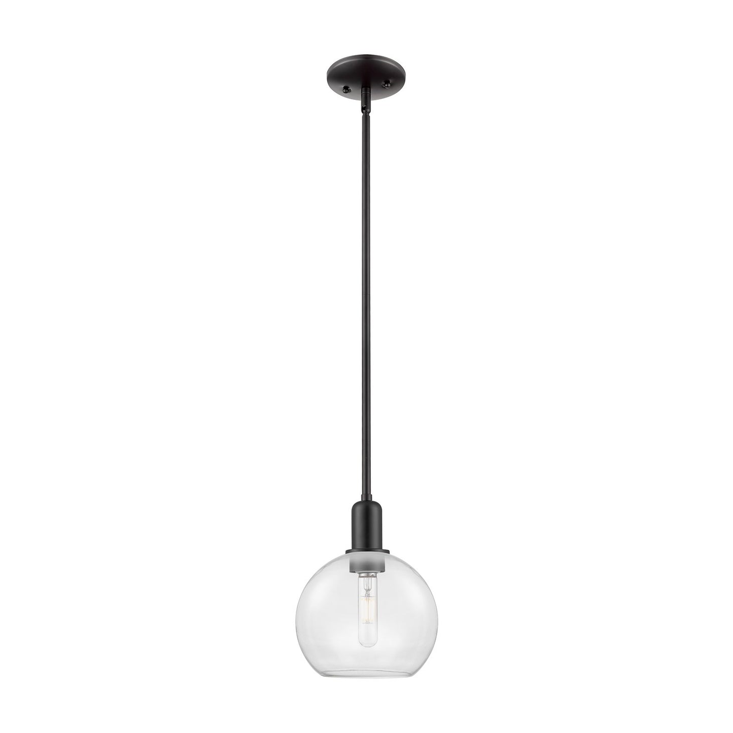 Innovations Athens 8in 1-Light Mini Pendant | Industrial Matte Black Steel and Clear Glass | Kitchen Island & Dining Room | Damp | Model 716-1S-BK-G122-8