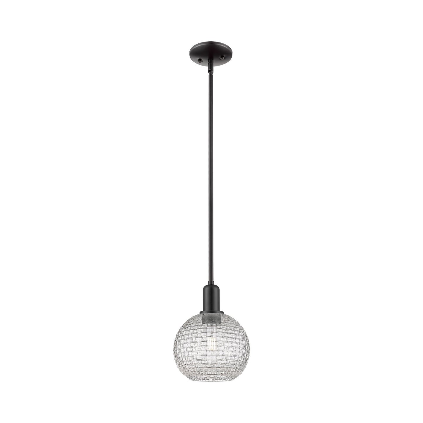 Innovations Athens 8in 1-Light Mini Pendant | Industrial Matte Black Steel and Clear Basket Weave Glass | Kitchen Island & | Model 716-1S-BK-G122C-8CL