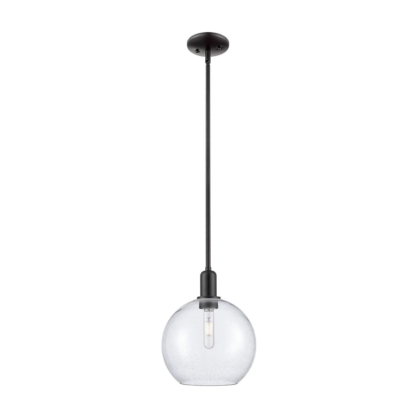 Innovations Athens 10in 1-Light Mini Pendant | Industrial Matte Black Steel and Seedy Glass | Kitchen Island & Dining Room | 10 | Model 716-1S-BK-G124-10