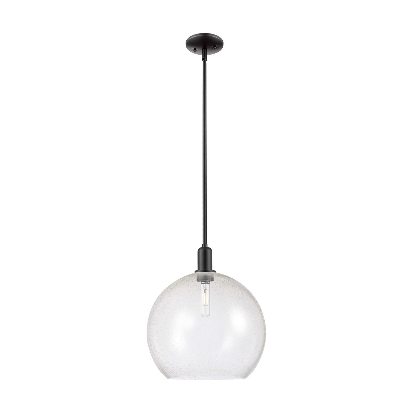 Innovations Athens 14in 1-Light Mini Pendant | Industrial Matte Black Steel and Seedy Glass | Kitchen Island & Dining Room | Model 716-1S-BK-G124-14