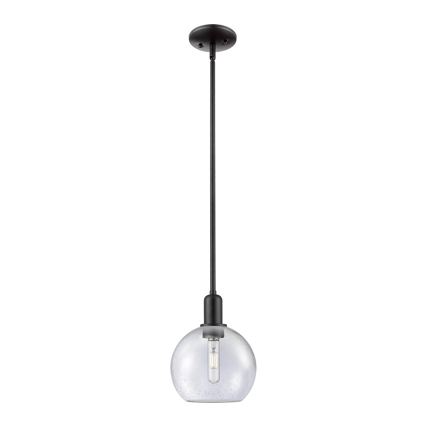 Innovations Athens 8in 1-Light Mini Pendant | Industrial Matte Black Steel and Seedy Glass | Kitchen Island & Dining Room | 8 x 8 | Model 716-1S-BK-G124-8