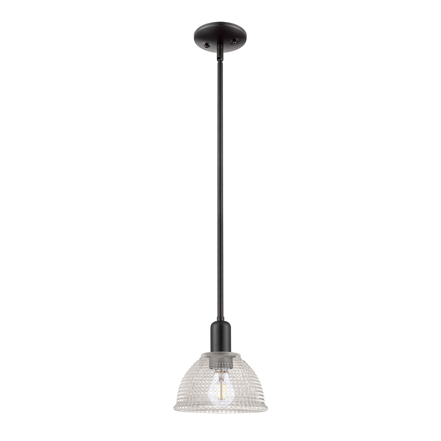 Innovations Arietta 8in 1-Light Mini Pendant | Industrial Matte Black Steel and Clear Glass | Kitchen Island & Dining Room | 8 x 8 | Model 716-1S-BK-G422