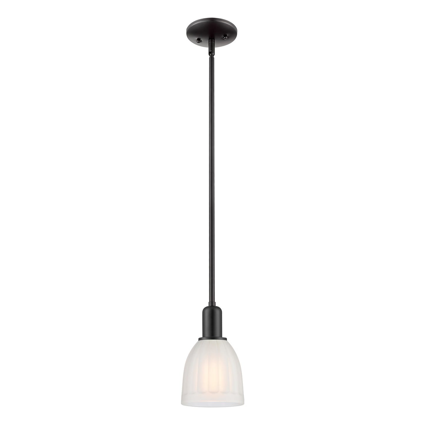 Innovations Brookfield 6in 1-Light Mini Pendant | Industrial Matte Black Steel and White Ribbed Glass | Kitchen Island & Dining | Model 716-1S-BK-G441