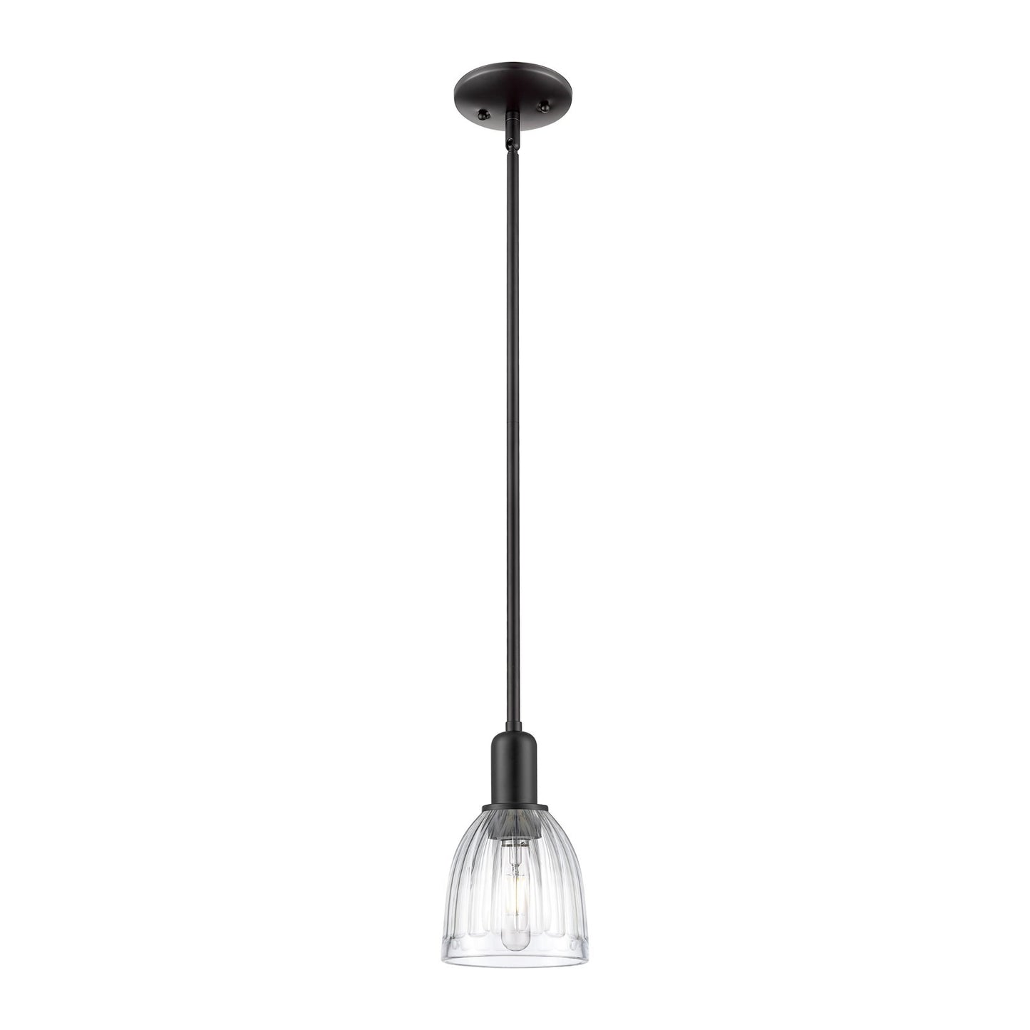 Innovations Brookfield 6in 1-Light Mini Pendant | Industrial Matte Black Steel and Clear Ribbed Glass | Kitchen Island & Dining | Model 716-1S-BK-G442
