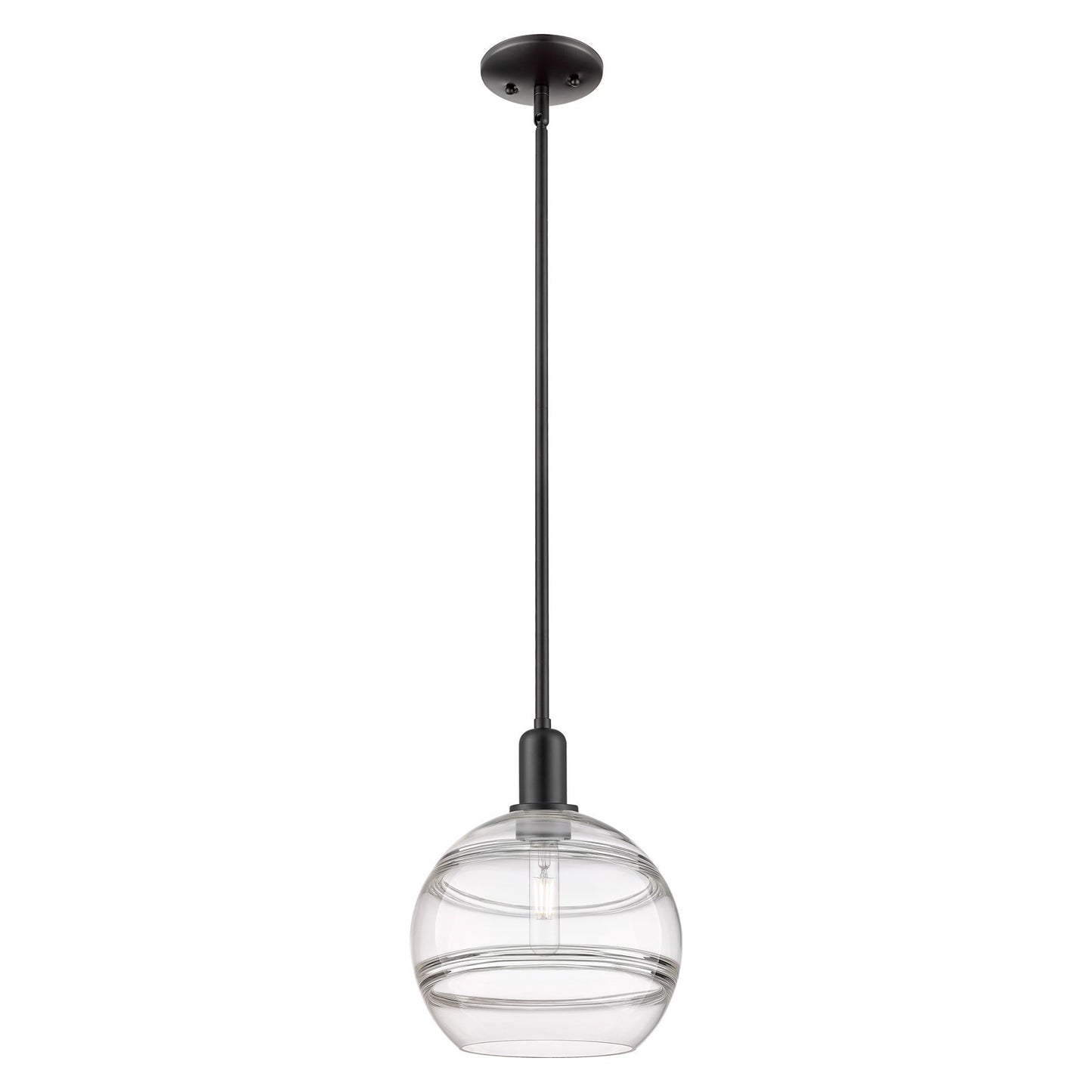Innovations Rochester 10in 1-Light Mini Pendant | Industrial Matte Black Steel and Clear Glass | Kitchen Island & Dining Room | Model 716-1S-BK-G556-10CL