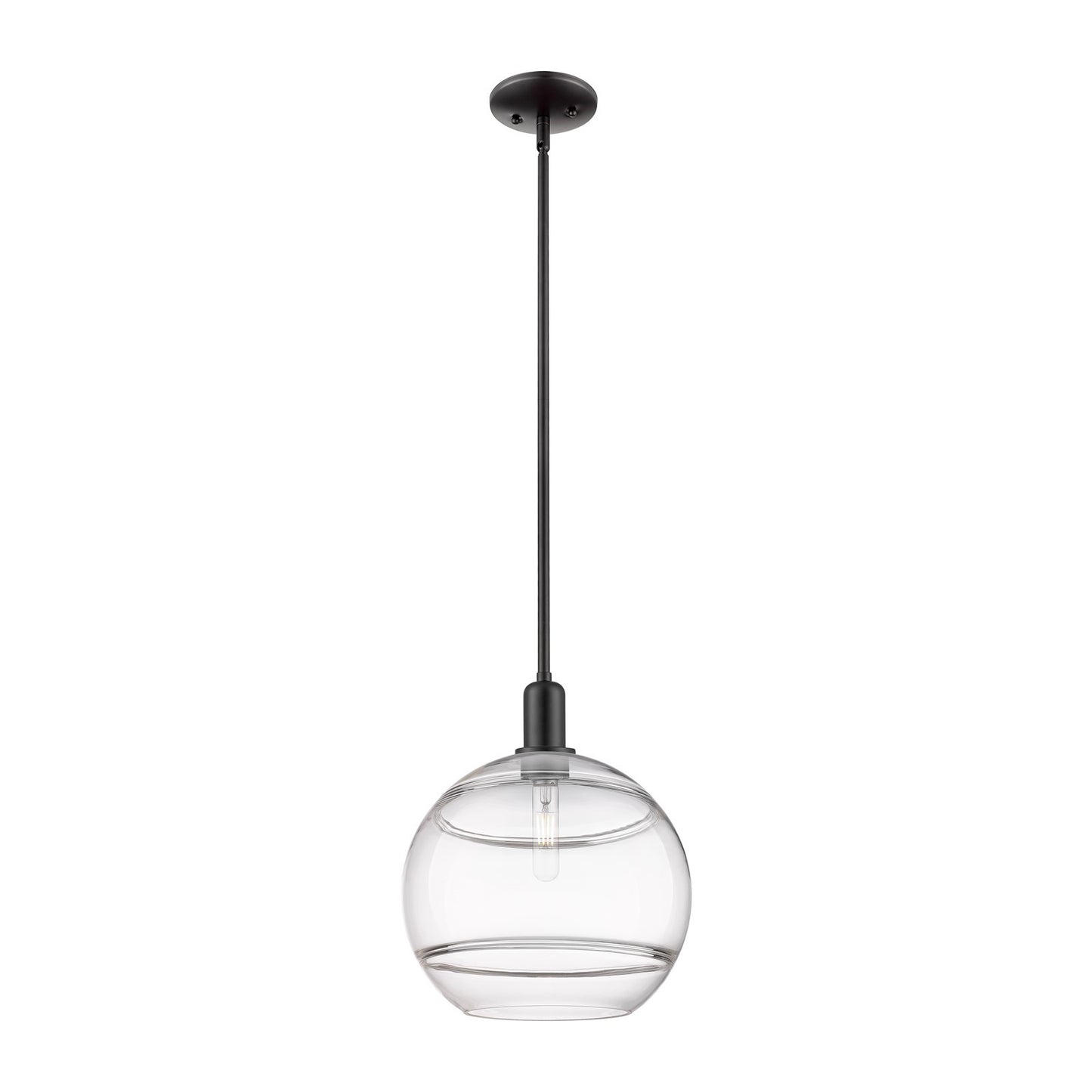 Innovations Rochester 12in 1-Light Mini Pendant | Industrial Matte Black Steel and Clear Glass | Kitchen Island & Dining Room | Model 716-1S-BK-G556-12CL