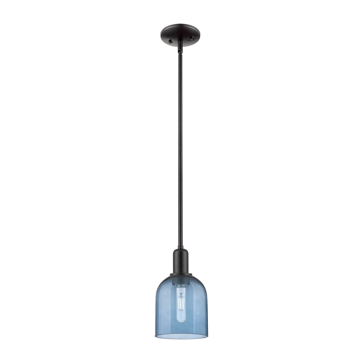 Innovations Bella 6in 1-Light Mini Pendant | Industrial Matte Black Steel and Blue Glass | Kitchen Island & Dining Room | 5.5 x | Model 716-1S-BK-G558-6BL
