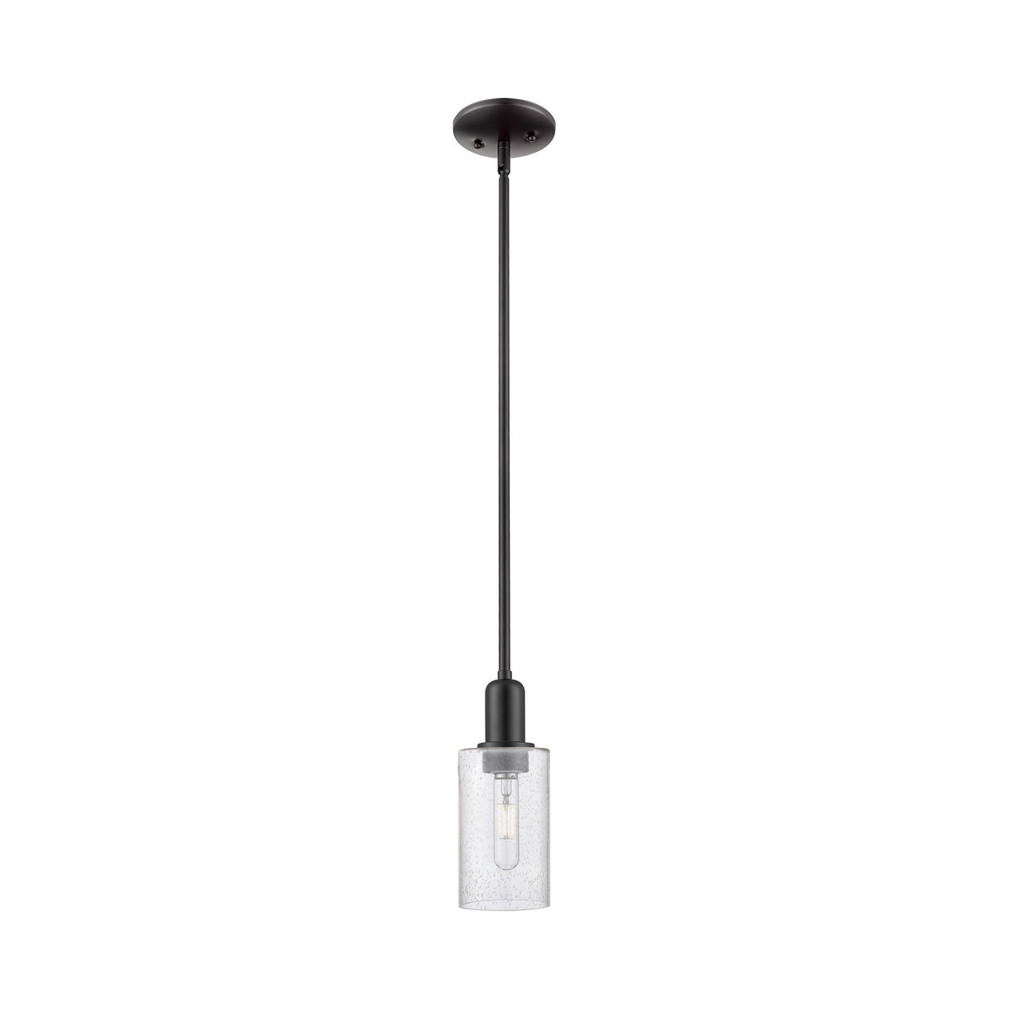 Innovations Clymer 4in 1-Light Mini Pendant | Industrial Matte Black Steel and Seedy Glass | Kitchen Island | 3.88 x 3.88 x 9.5 in | Model 716-1S-BK-G804