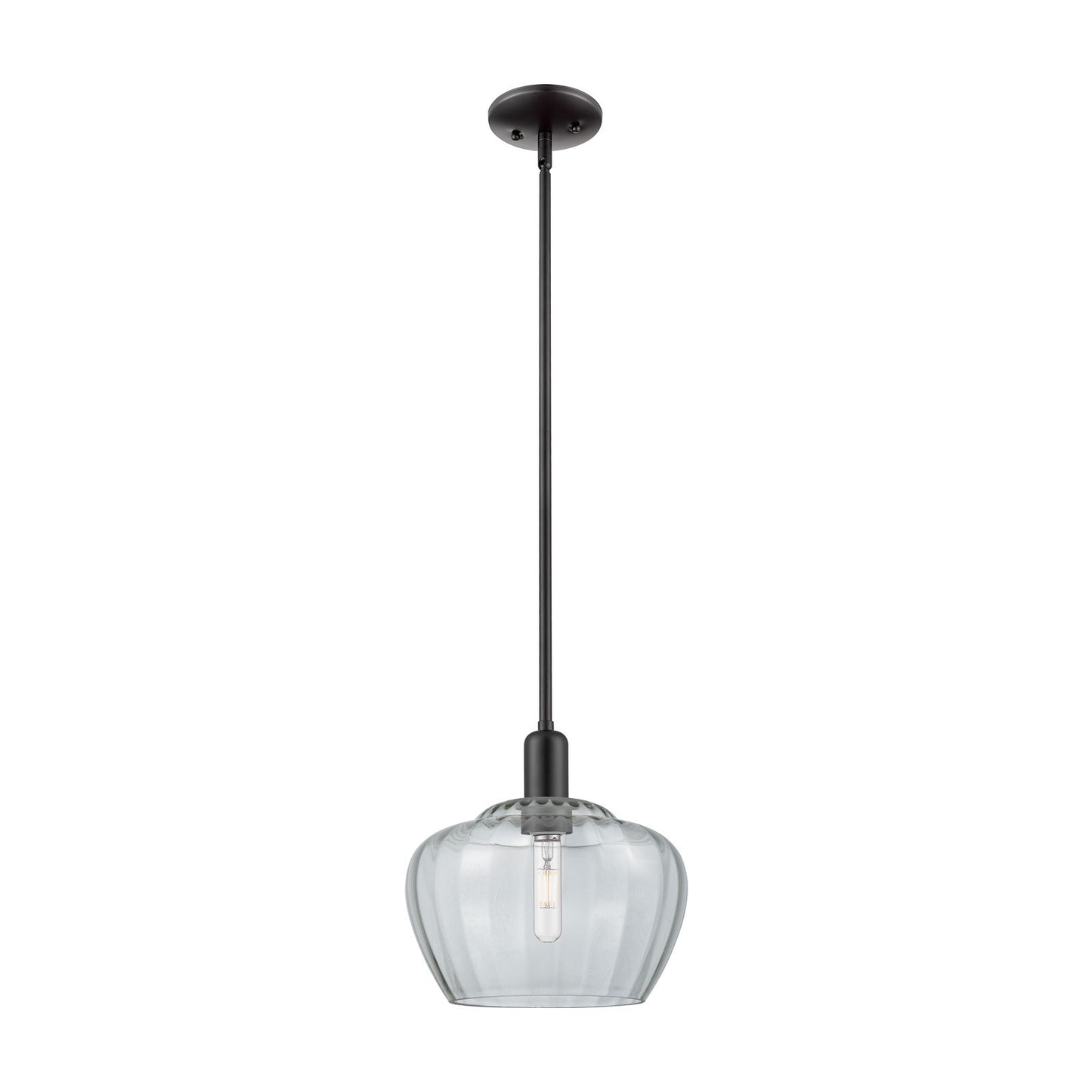 Innovations Fenton 11in 1-Light Mini Pendant | Industrial Matte Black Steel and Clear Ribbed Glass | Kitchen Island & Dining Room | Model 716-1S-BK-G92-L