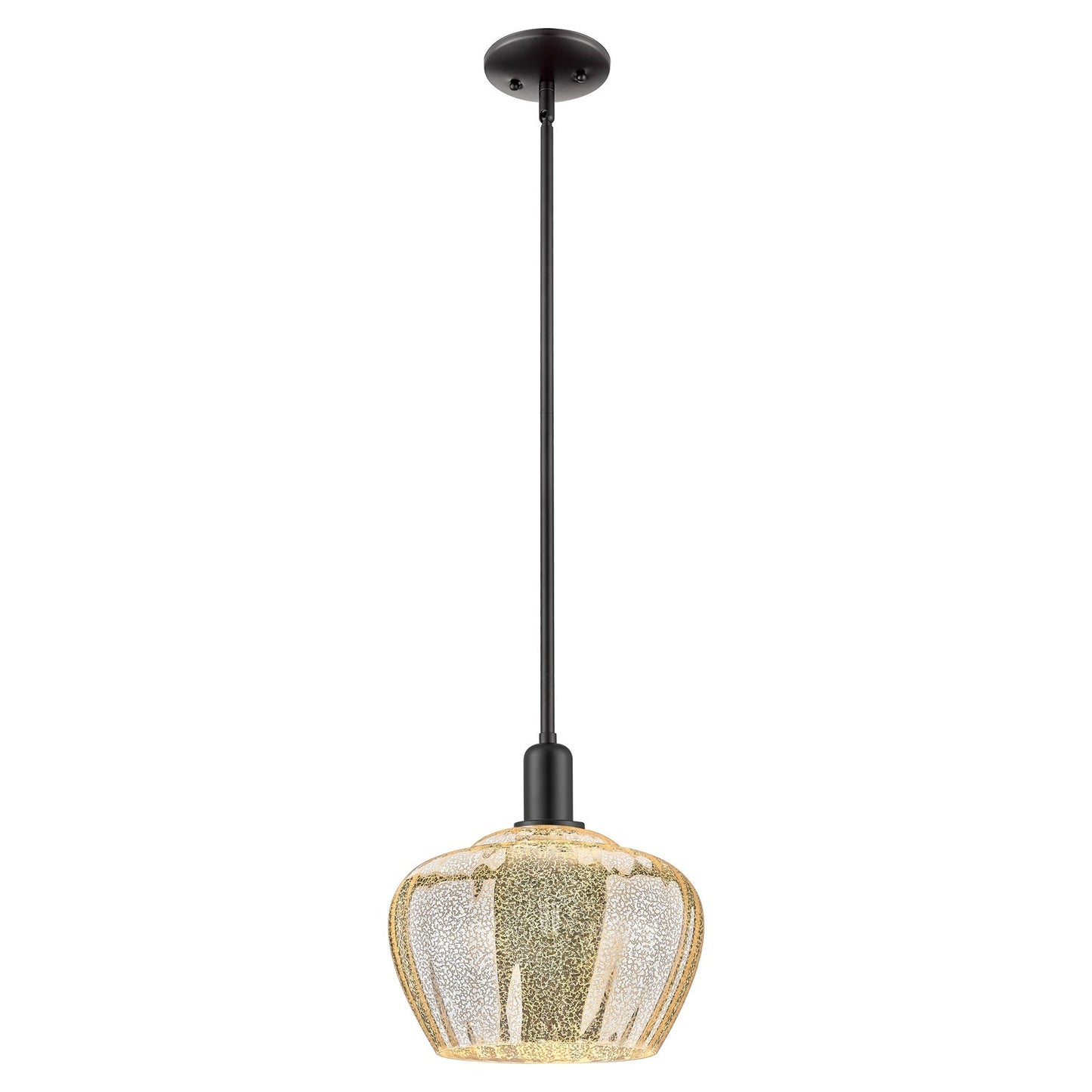 Innovations Fenton 11in 1-Light Mini Pendant | Industrial Matte Black Steel and Mercury Ribbed Glass | Kitchen Island & Dining | Model 716-1S-BK-G96-L