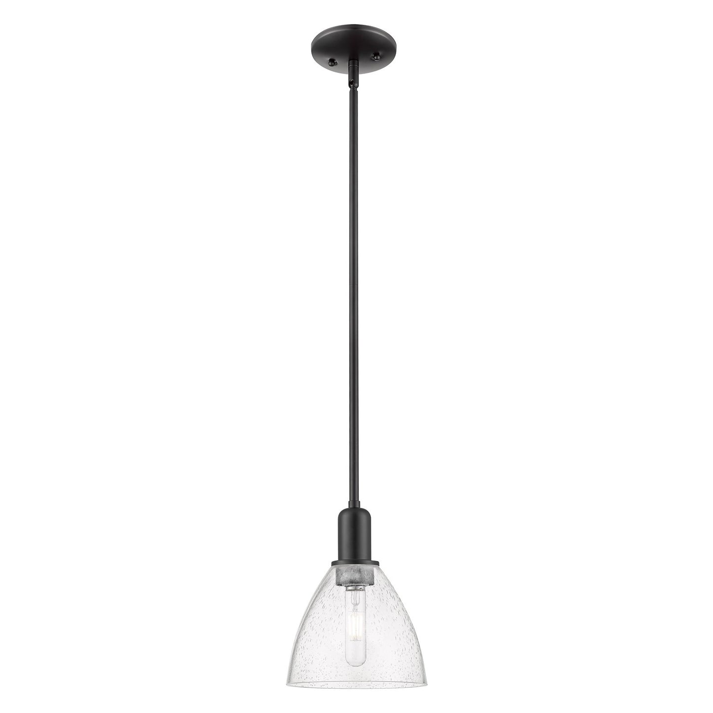 Innovations Bristol 8in 1-Light Mini Pendant | Industrial Matte Black Steel and Seedy Glass | Kitchen Island | 7.5 x 7.5 x 10.12 | Model 716-1S-BK-GBD-754