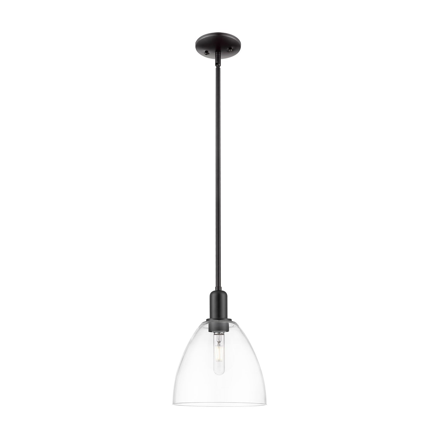 Innovations Bristol 9in 1-Light Mini Pendant | Industrial Matte Black Steel and Clear Glass | Kitchen Island & Dining Room | 9 x | Model 716-1S-BK-GBD-92