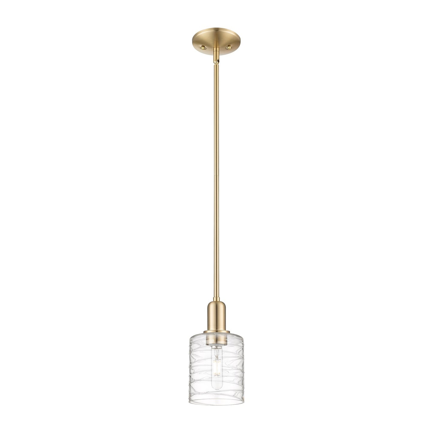Innovations Cobbleskill 5in 1-Light Mini Pendant | Industrial Champagne Bronze Steel and Deco Swirl Clear Glass | Kitchen Island & | Model 716-1S-CB-G1113