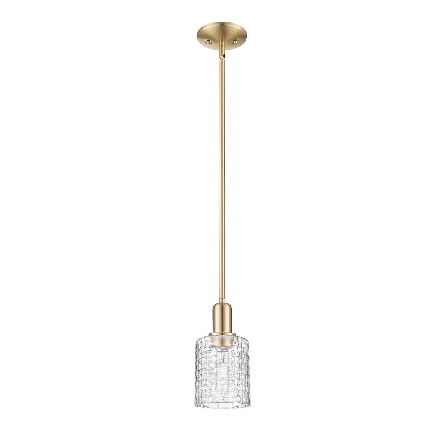 Innovations Cobbleskill 5in 1-Light Mini Pendant | Industrial Champagne Bronze Steel and Clear Basket Weave Glass | Kitchen | Model 716-1S-CB-G112C-5CL