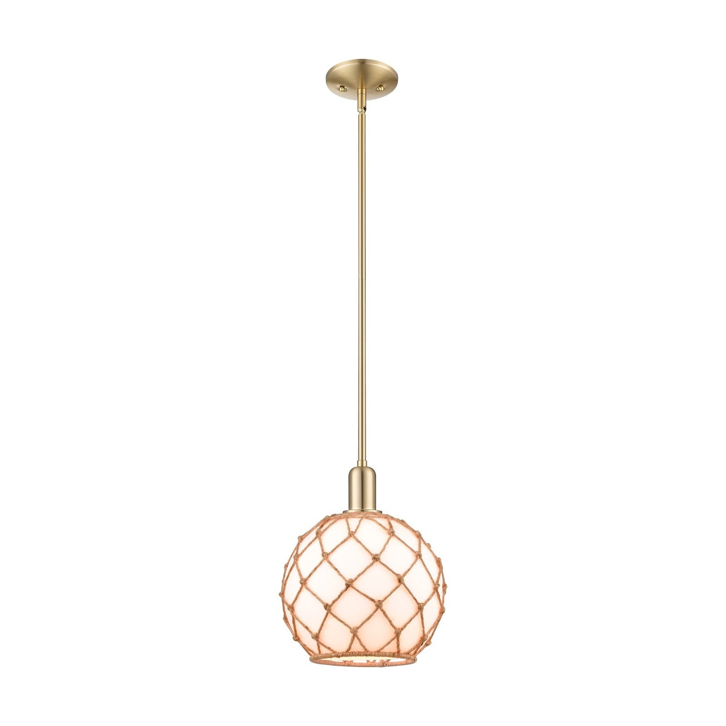 Innovations Farmhouse Rope 10in 1-Light Mini Pendant | Industrial Champagne Bronze Steel and Matte White Glass with Brown Rope | Model 716-1S-CB-G121-10RB