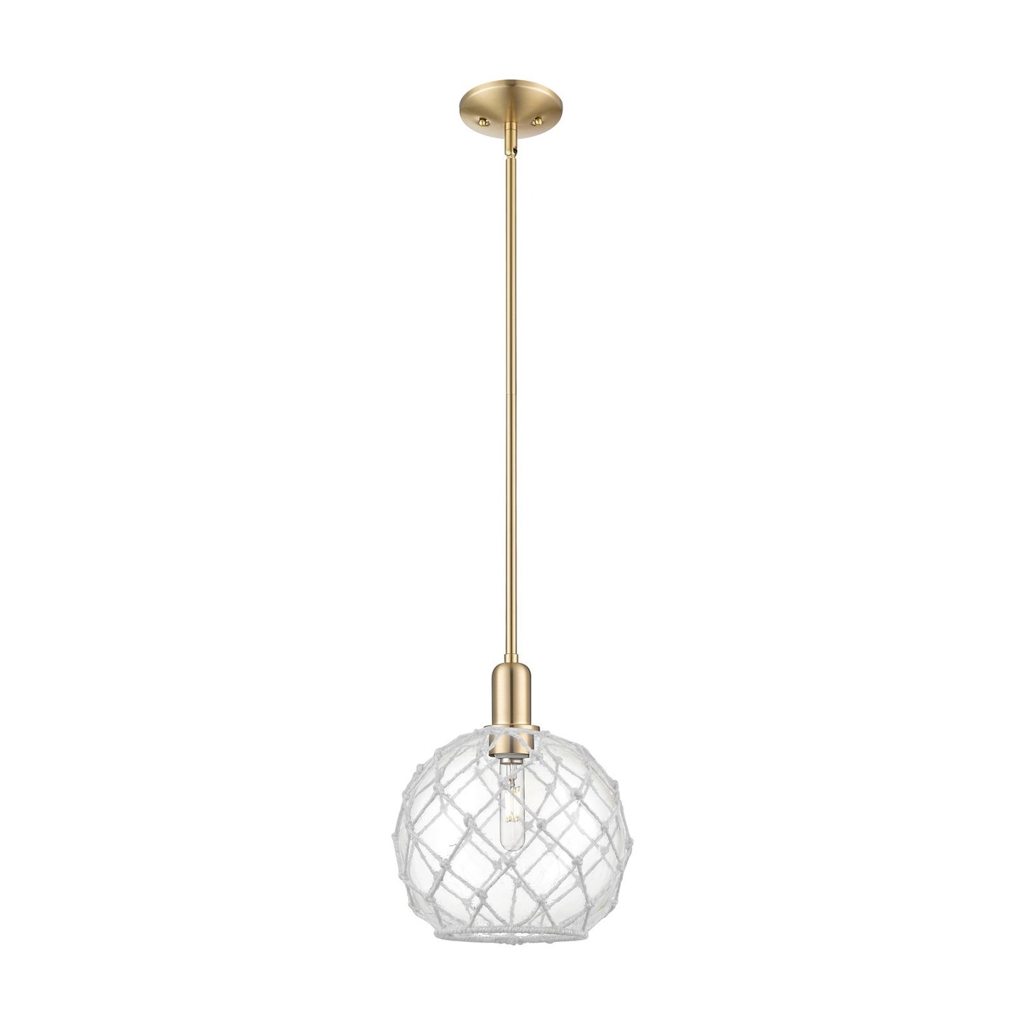 Innovations Farmhouse Rope 10in 1-Light Mini Pendant | Industrial Champagne Bronze Steel and Clear Glass with White Rope | Model 716-1S-CB-G122-10RW
