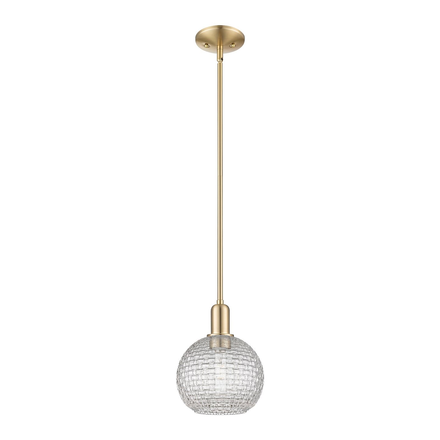 Innovations Athens 8in 1-Light Mini Pendant | Industrial Champagne Bronze Steel and Clear Basket Weave Glass | Kitchen Island | Model 716-1S-CB-G122C-8CL
