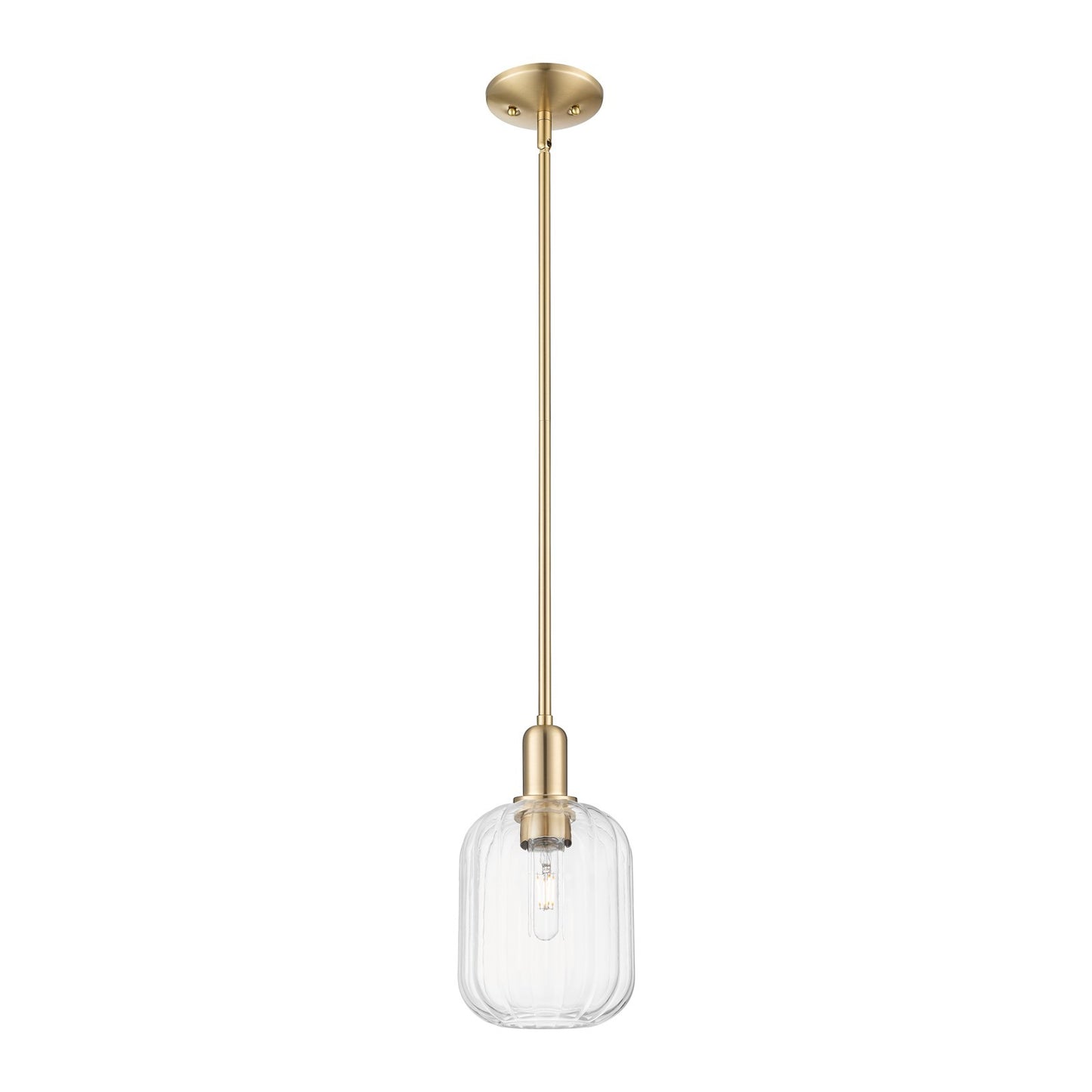 Innovations Preston Cylinder 6.75in 1-Light Mini Pendant | Industrial Champagne Bronze Steel and Clear Glass | Kitchen Island & | Model 716-1S-CB-G460-7CL